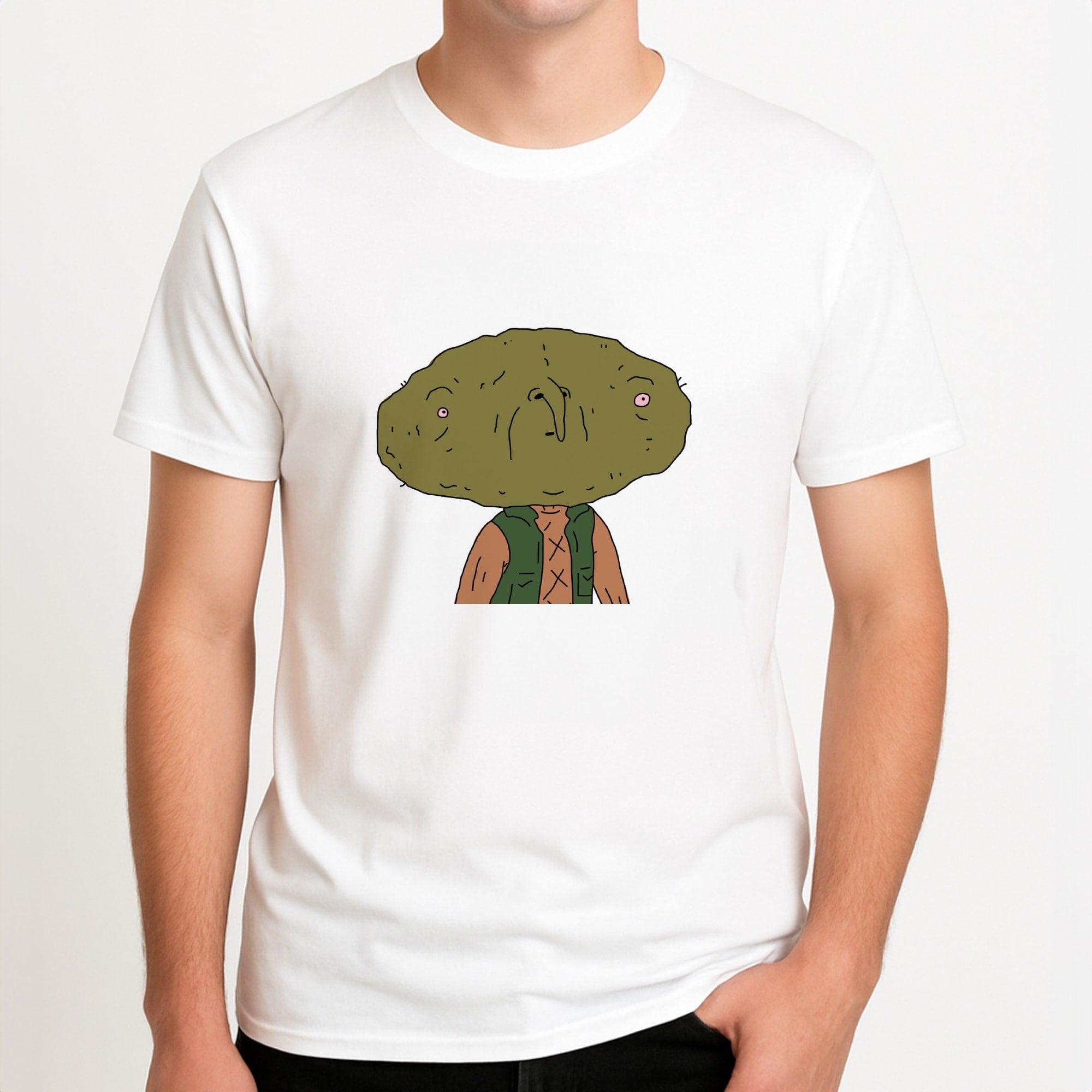 Nugget Man Unisex T-Shirt, worn by a male model.