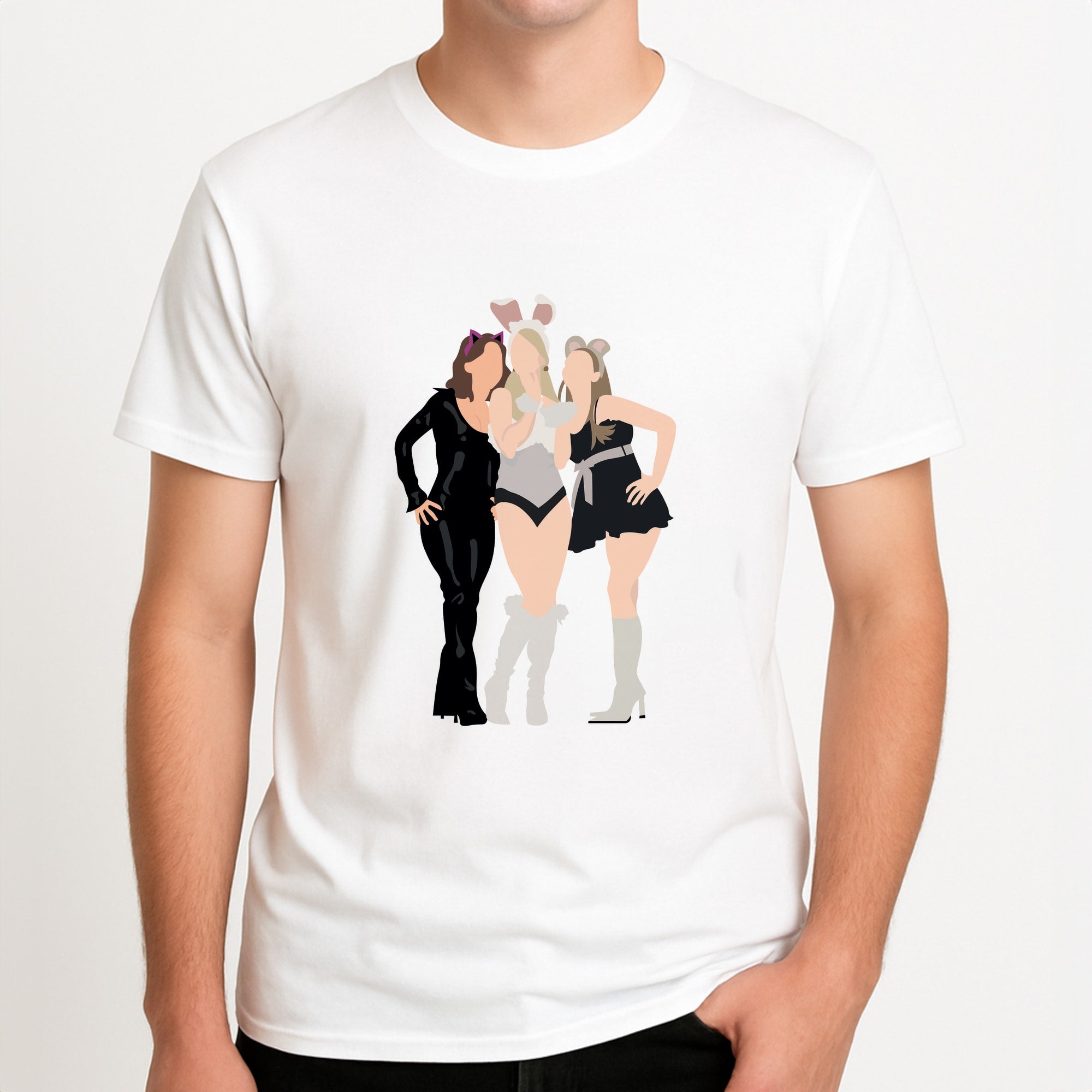 The Plastics Halloween Unisex T-Shirt, worn by a male model.