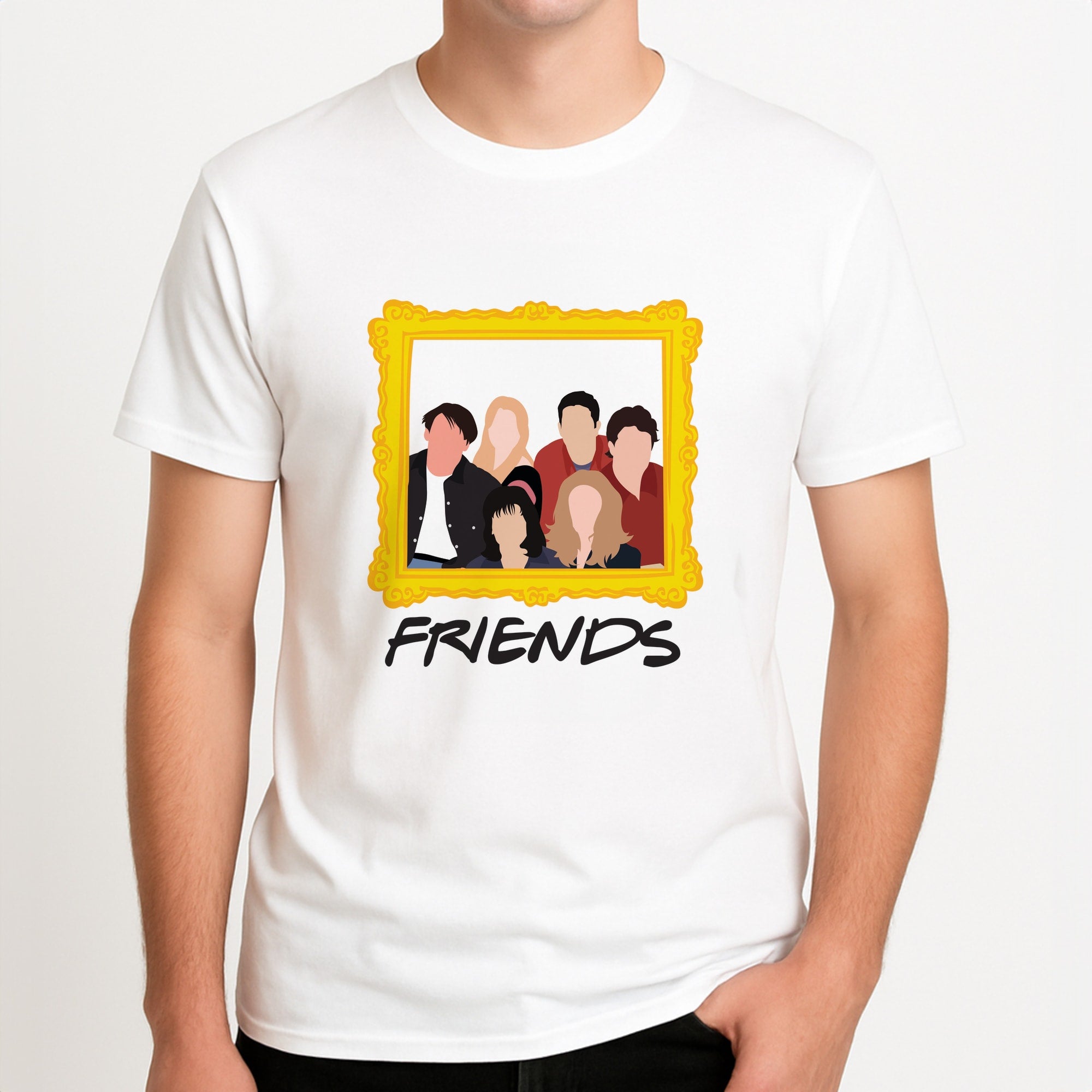 Cast Photo Frame Unisex T-Shirt, worn by a male model.