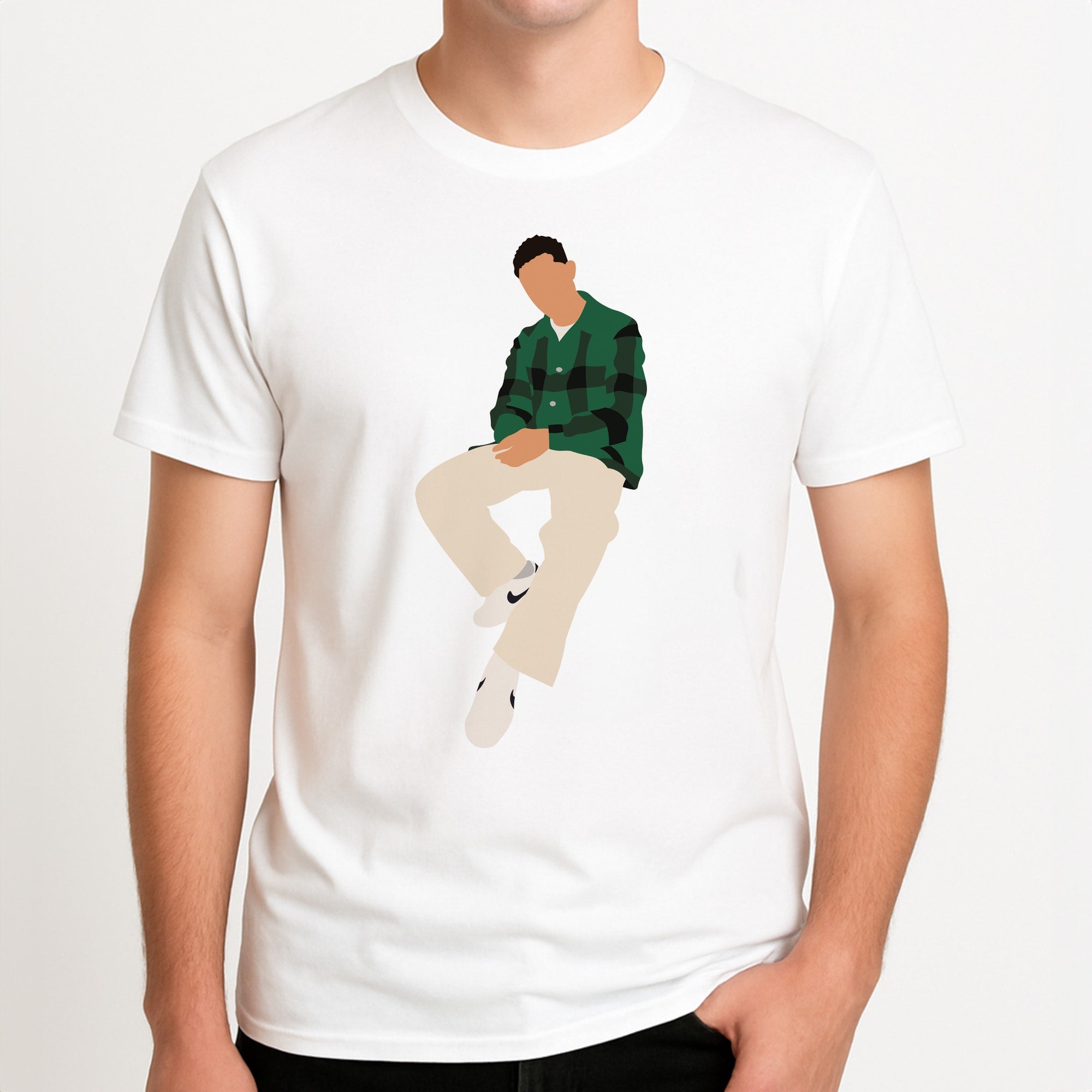 Green LoyleUnisex T-Shirt, worn by a male model.