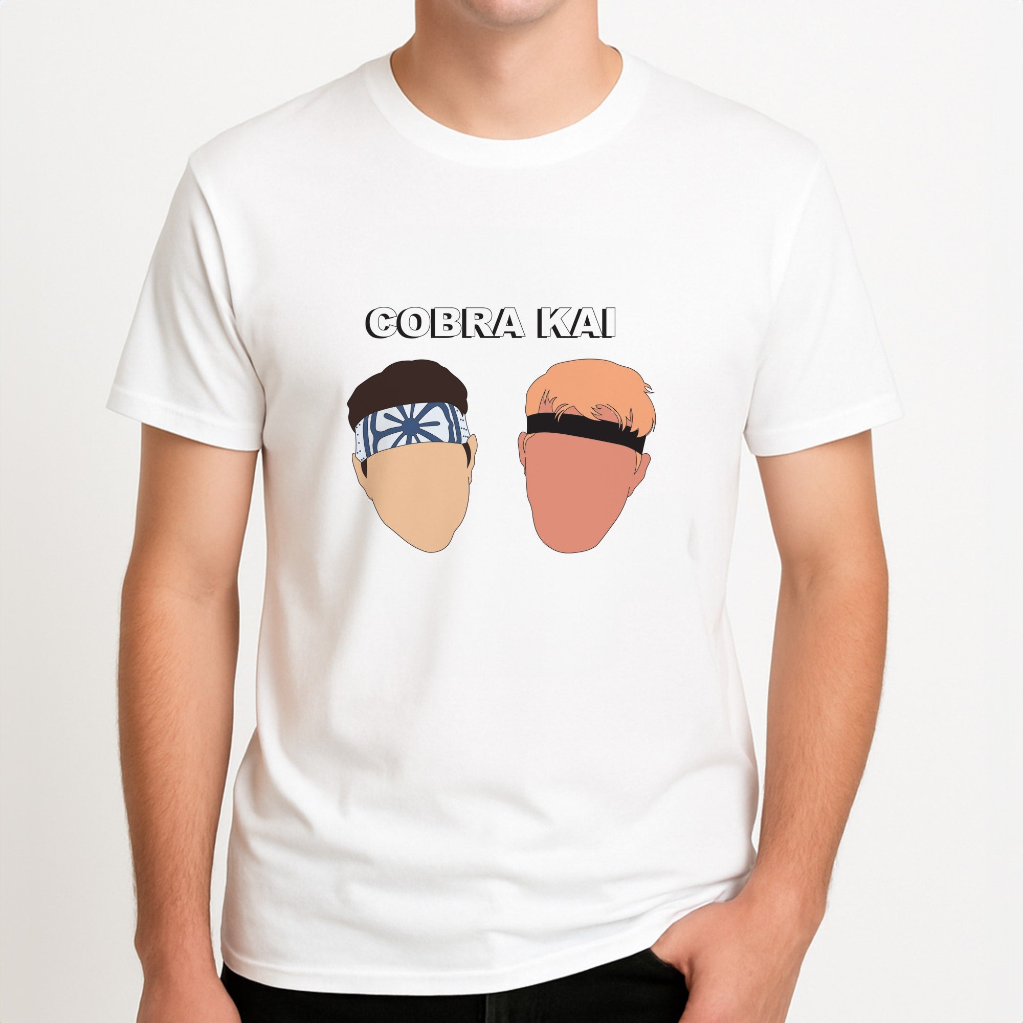 Johnny And LaRusso Unisex T-Shirt, worn by a male model.