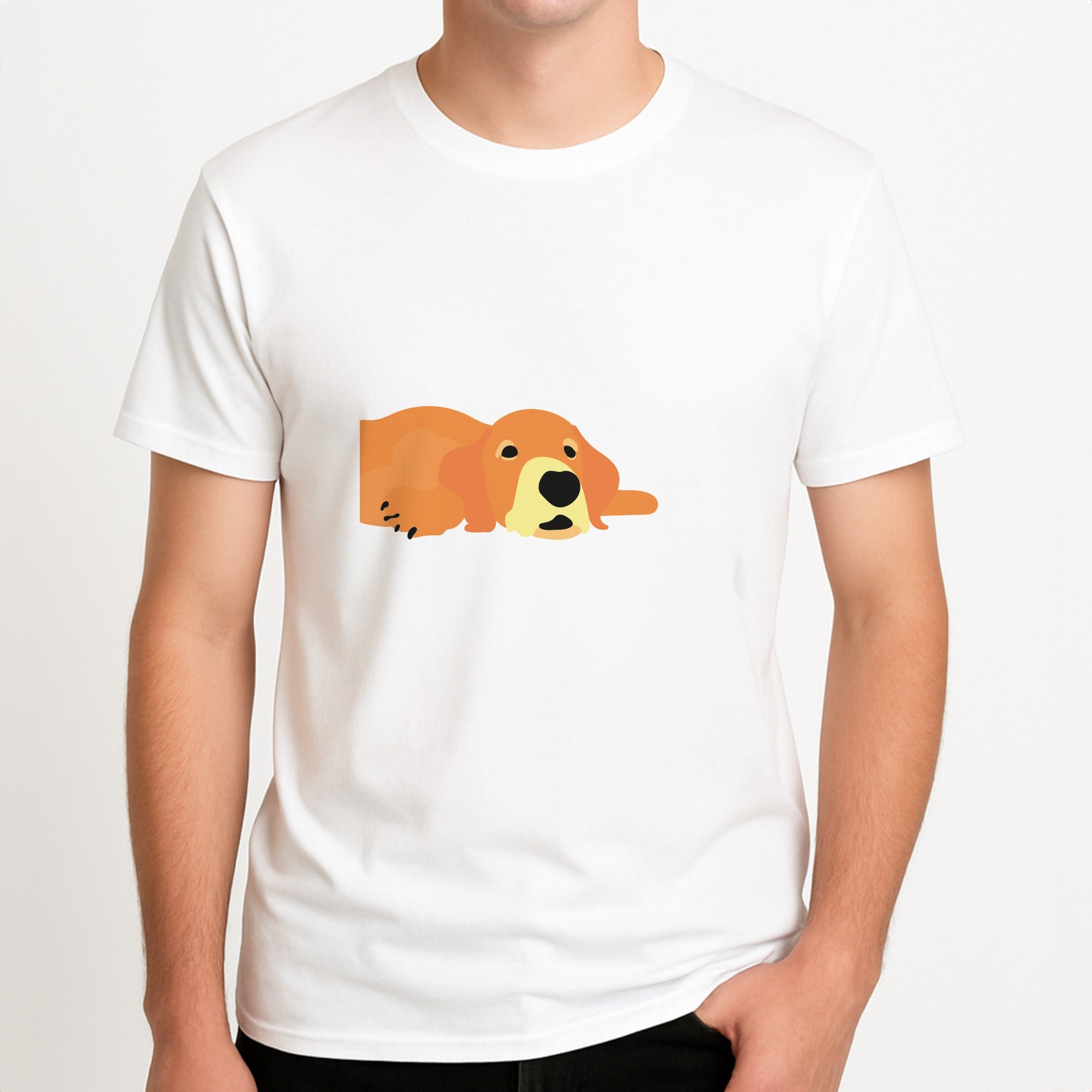Laying and chilling - Dog Patterns Unisex T-Shirt, worn by a male model.
