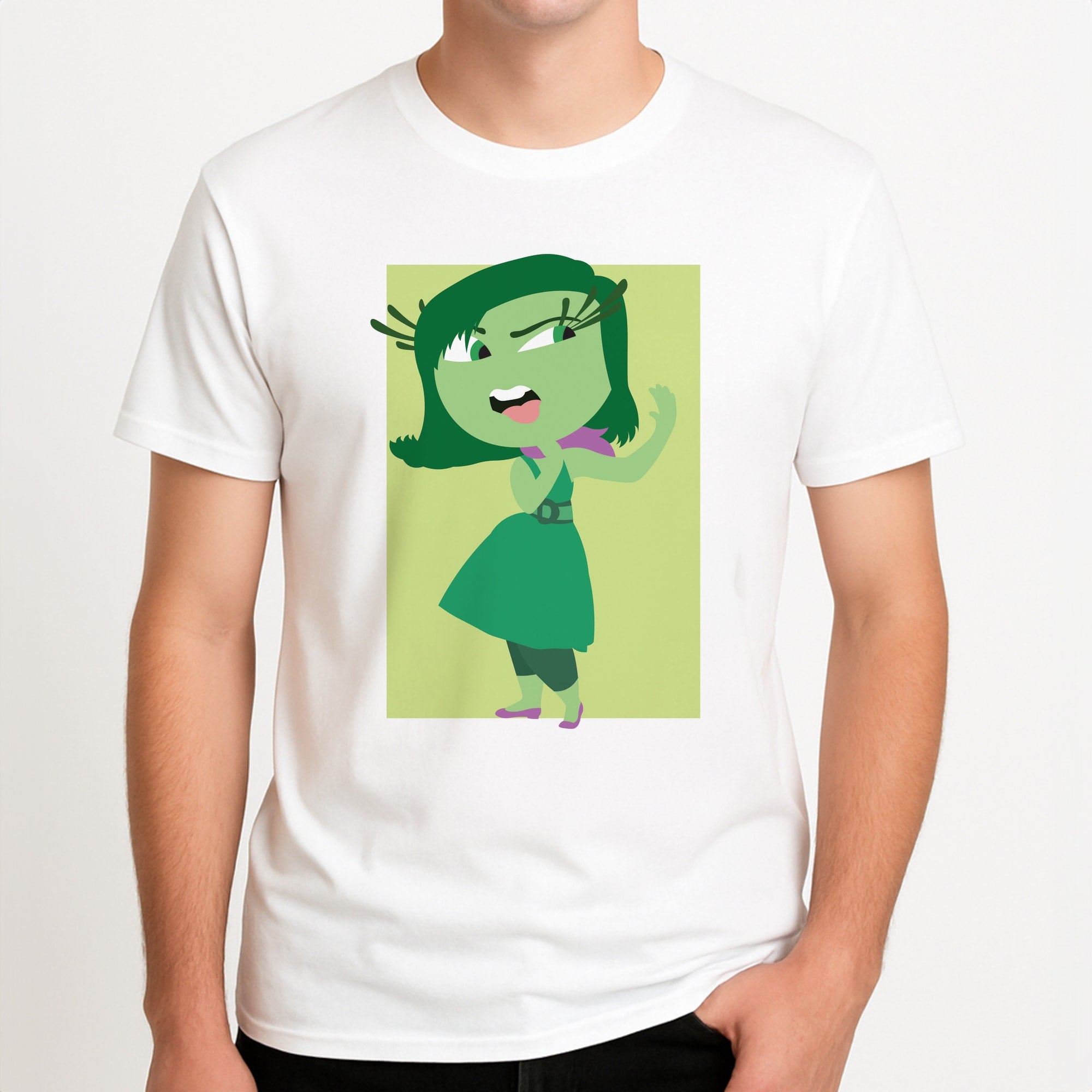 Disgust - Inside Out Unisex T-Shirt, worn by a male model.