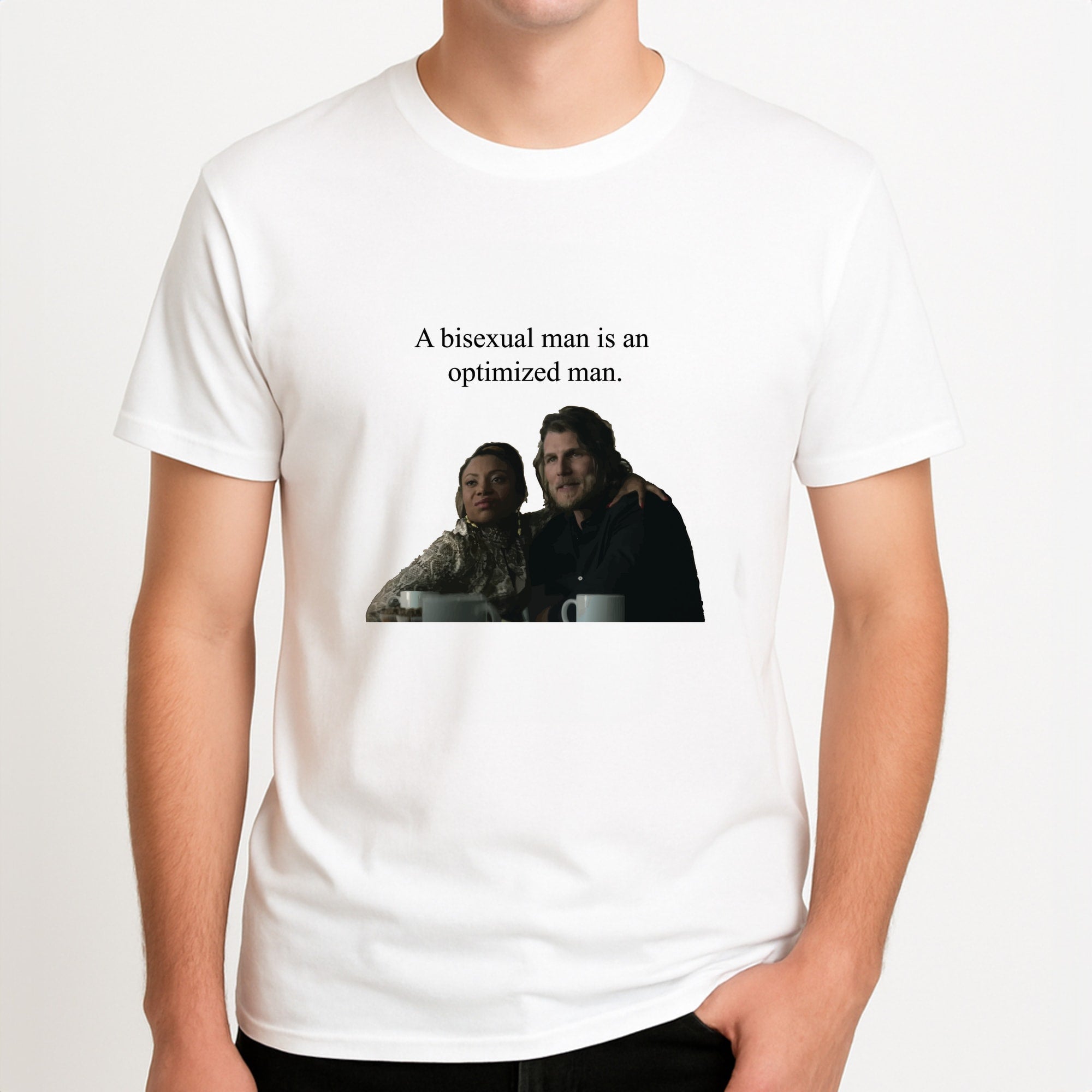 A Bisexual Man Unisex T-Shirt, worn by a male model.