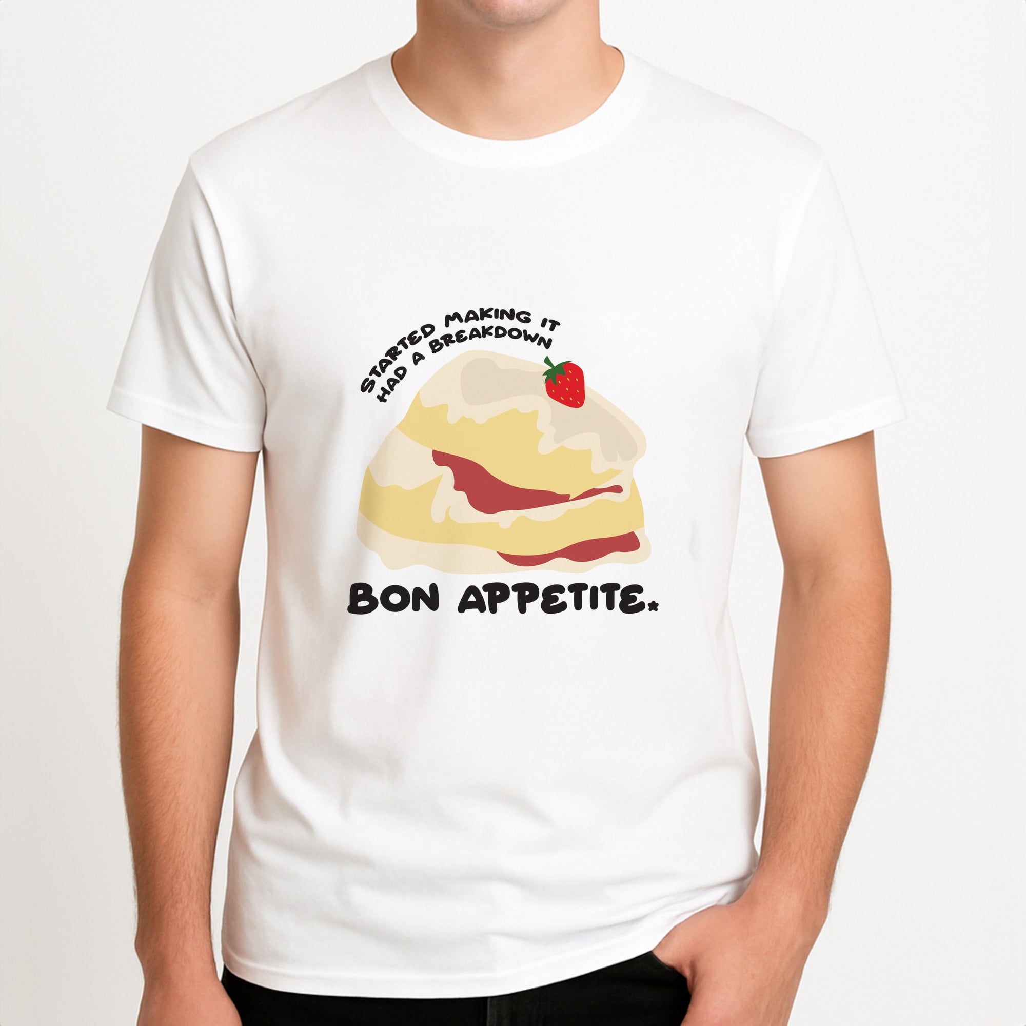Bon Appetite - British Pop Culture Unisex T-Shirt, worn by a male model.
