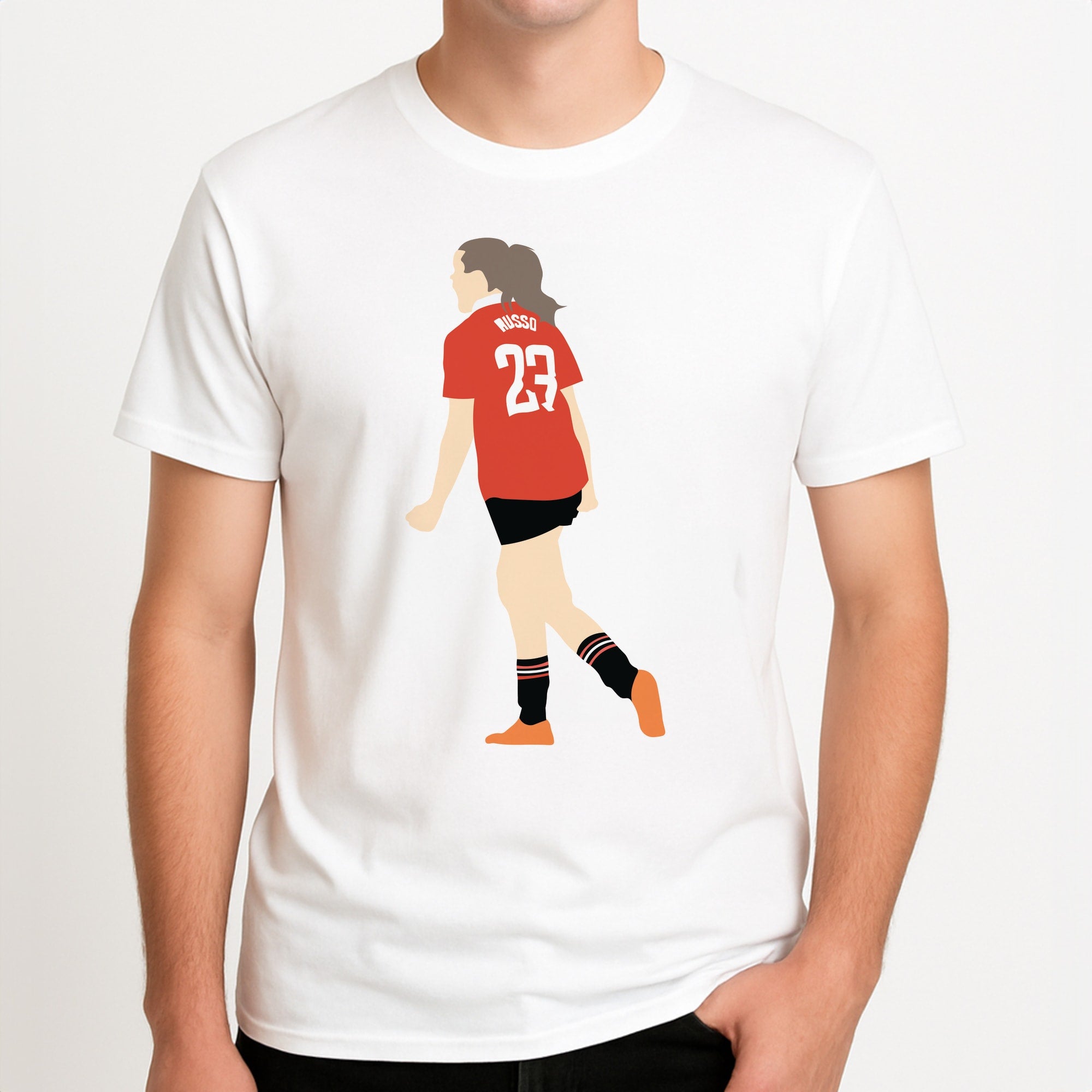Russo - Womens World Cup Unisex T-Shirt, worn by a male model.