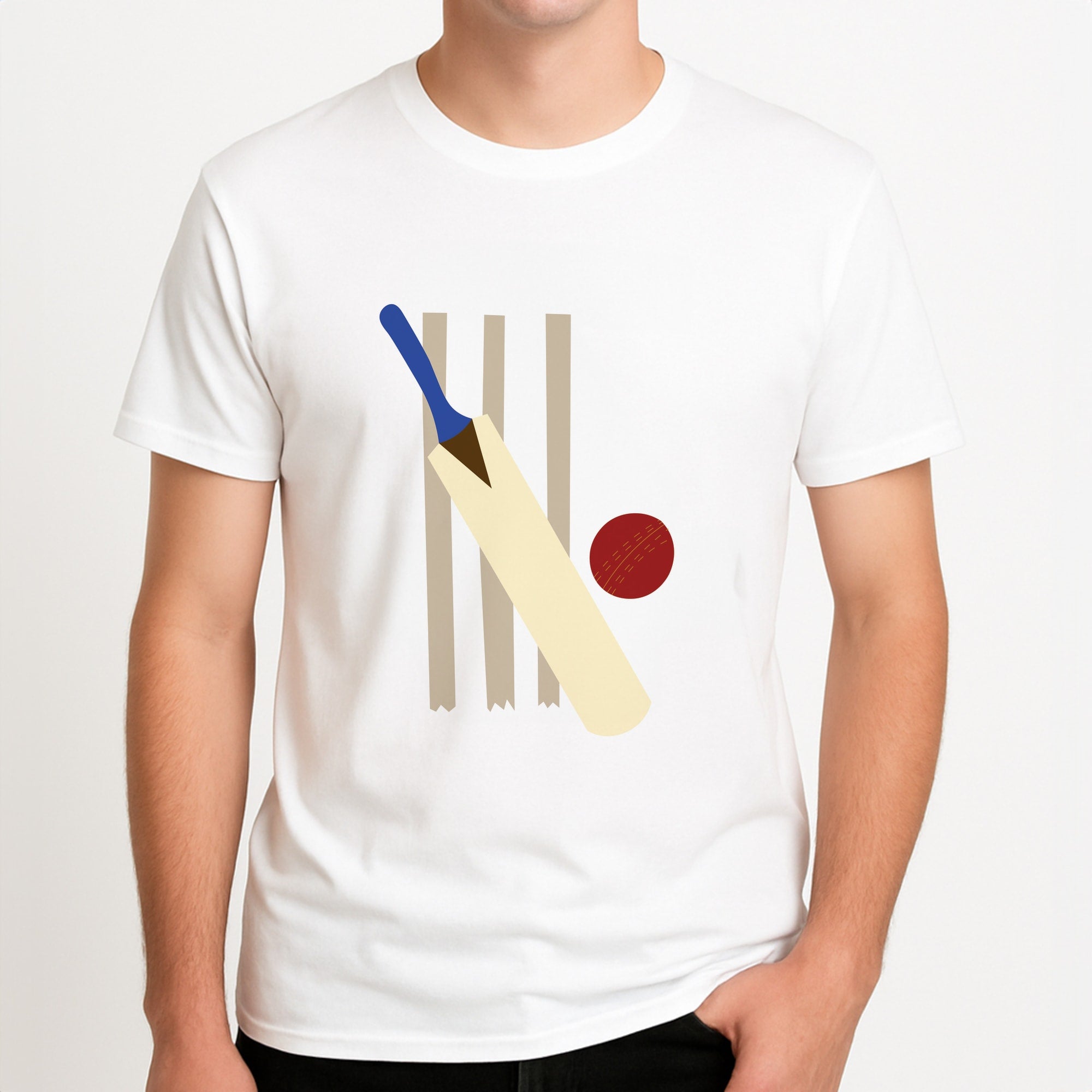 Wickets - Cricket Unisex T-Shirt, worn by a male model.