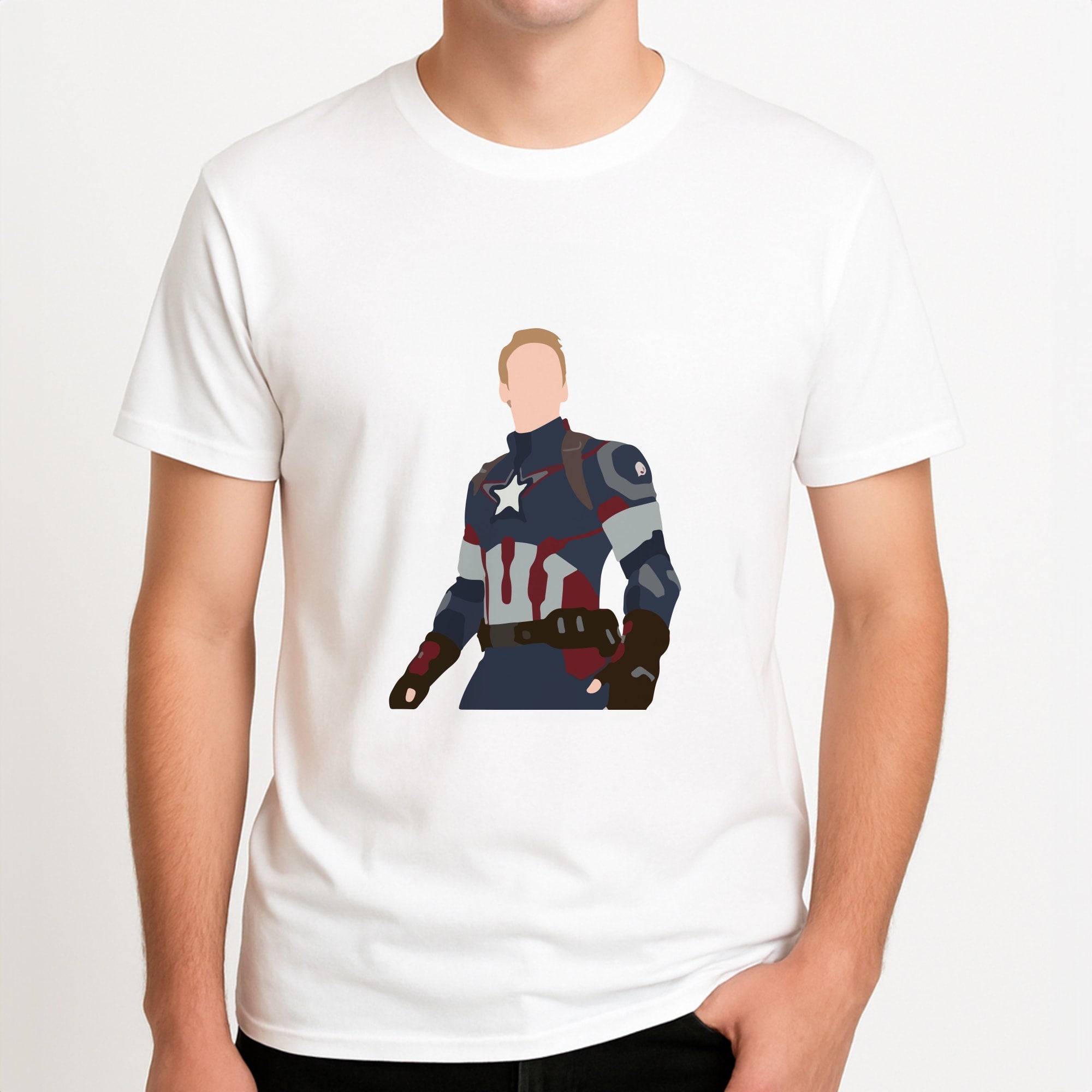 Captain America Unisex T-Shirt, worn by a male model.