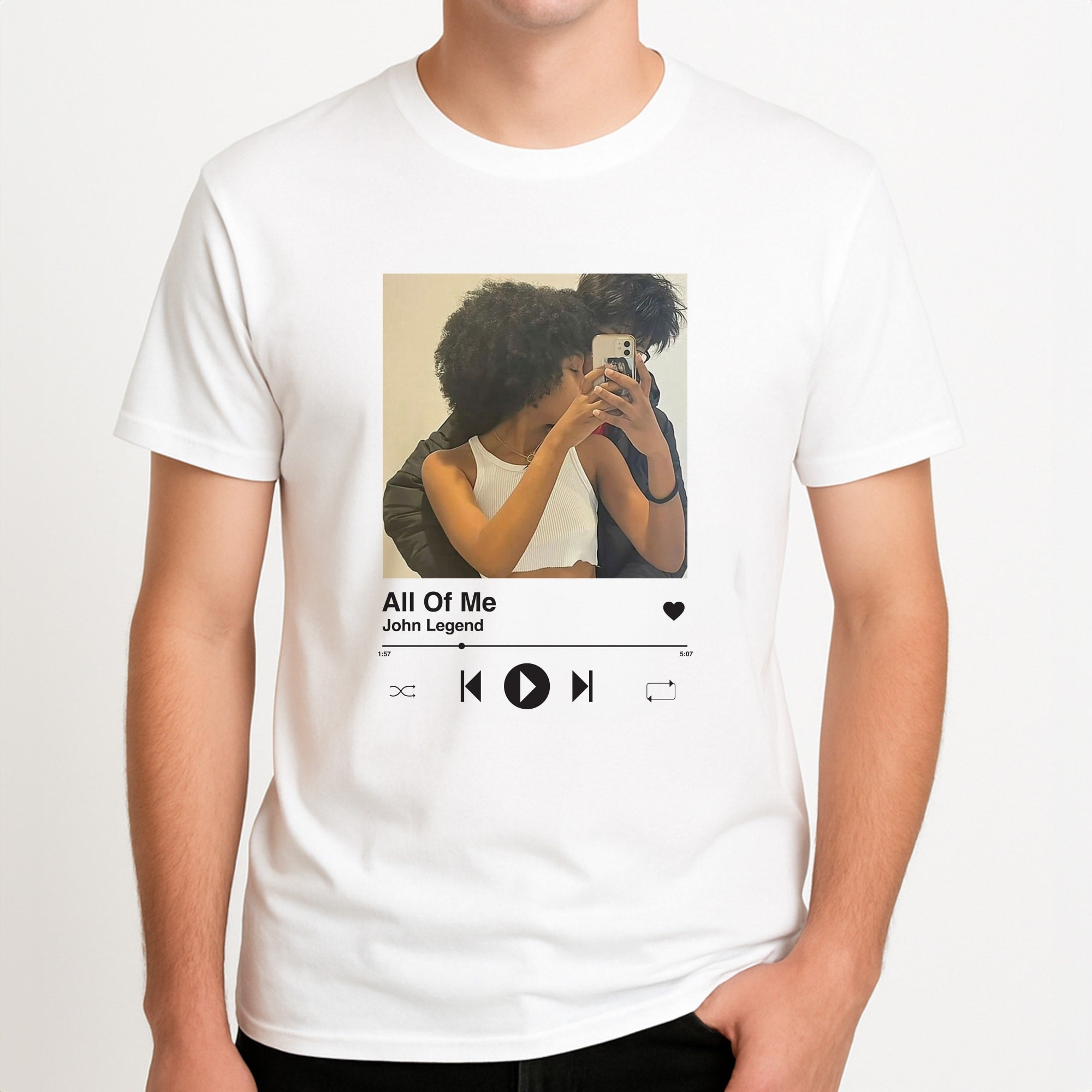 Album Cover - Personalised Couples Unisex T-Shirt, worn by a male model.