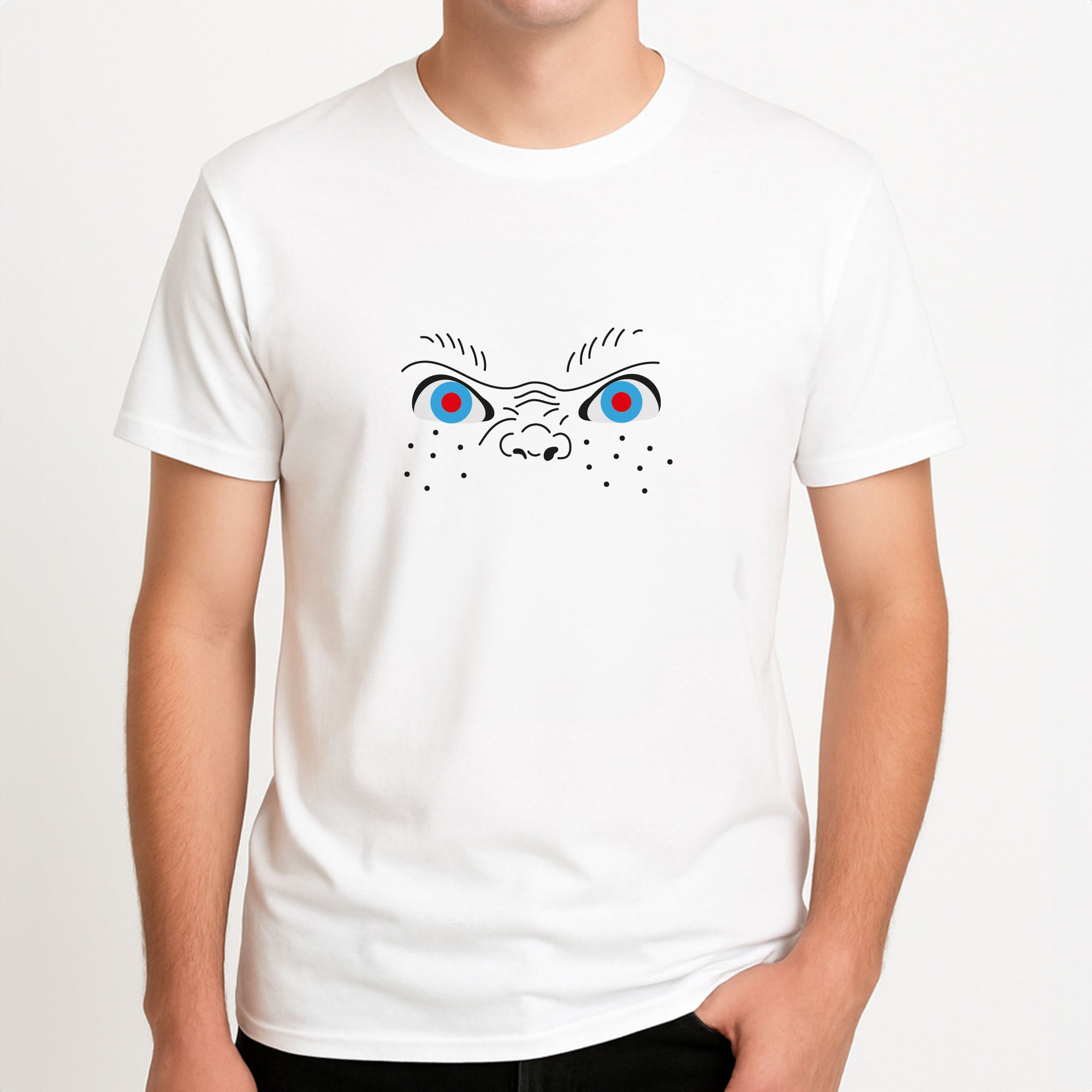 Chucky Face - Chucky Unisex T-Shirt, worn by a male model.