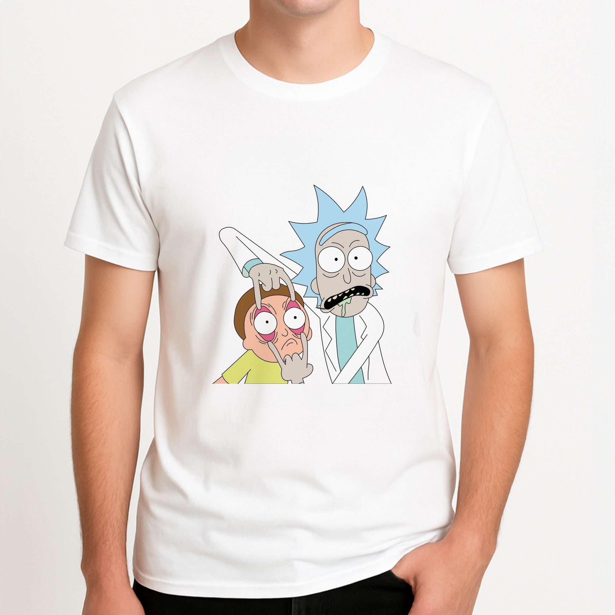 Psychedelic - RAM Unisex T-Shirt, worn by a male model.