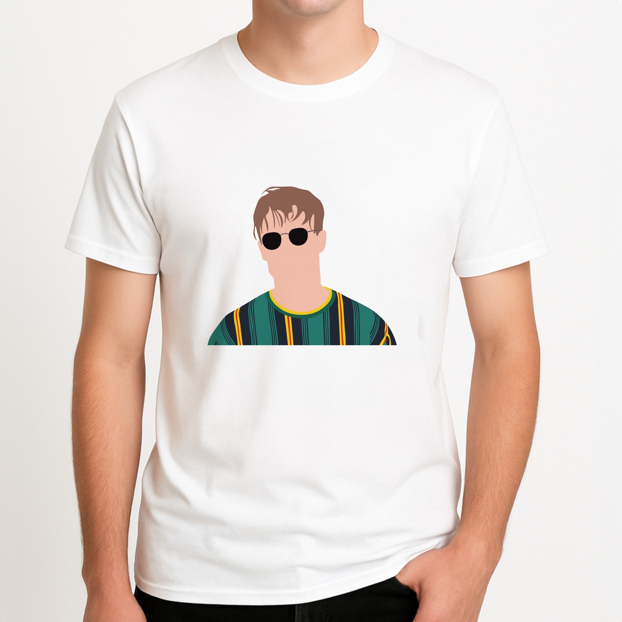 Glasses - Fender Unisex T-Shirt, worn by a male model.