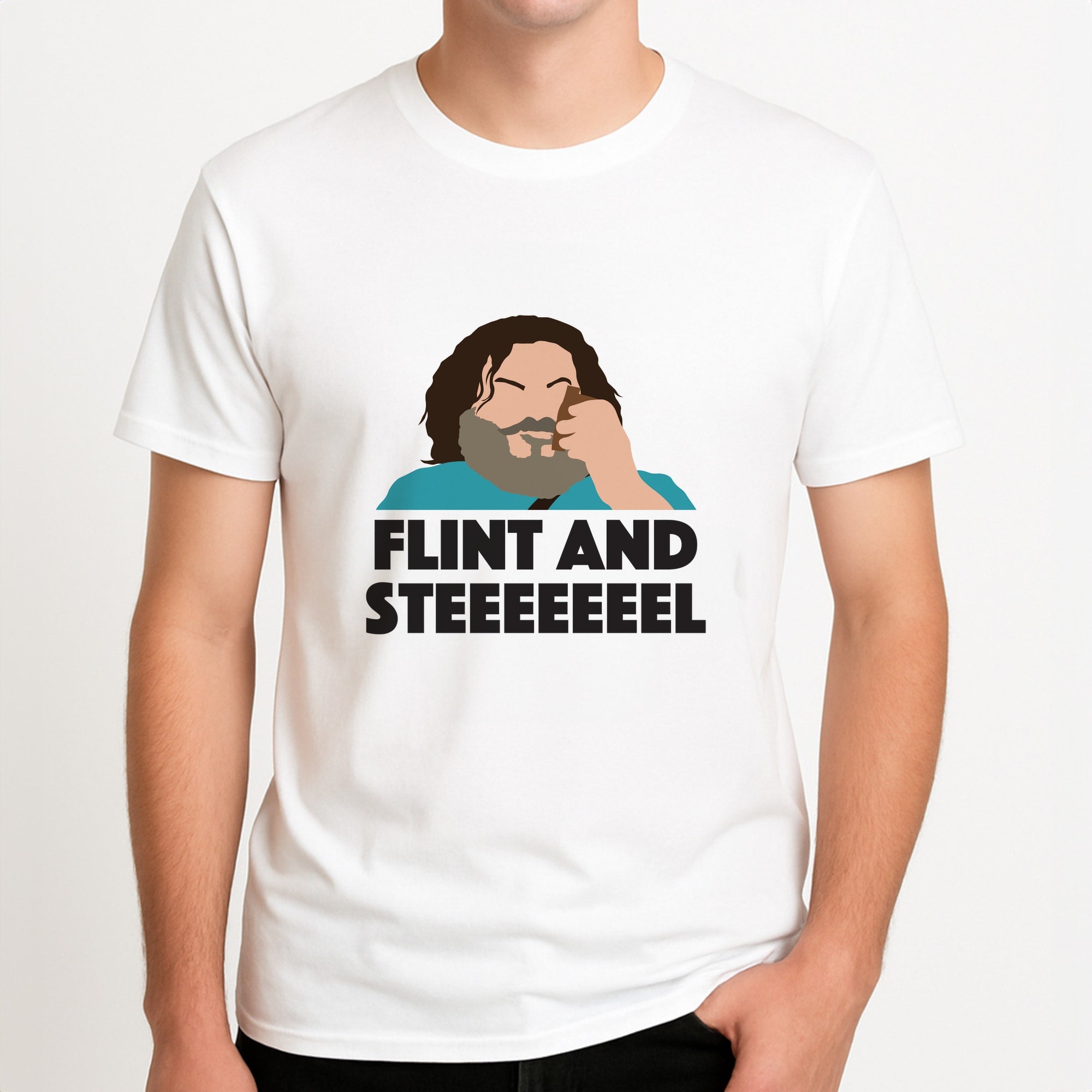 Flint And Steel Unisex T-Shirt, worn by a male model.