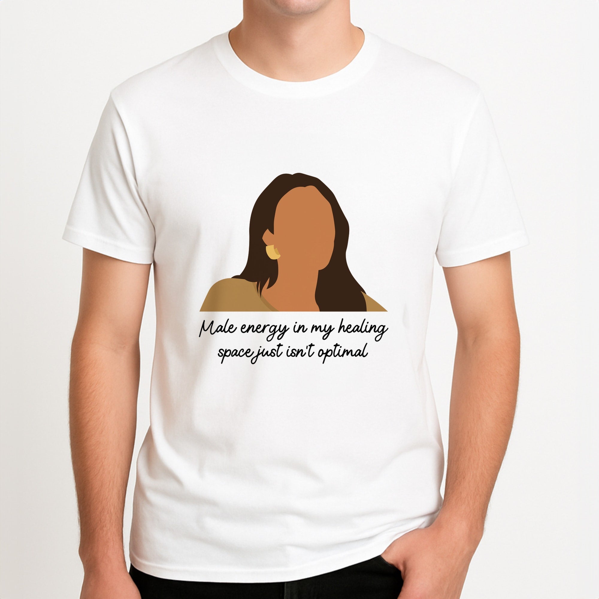 Male Energy Unisex T-Shirt, worn by a male model.