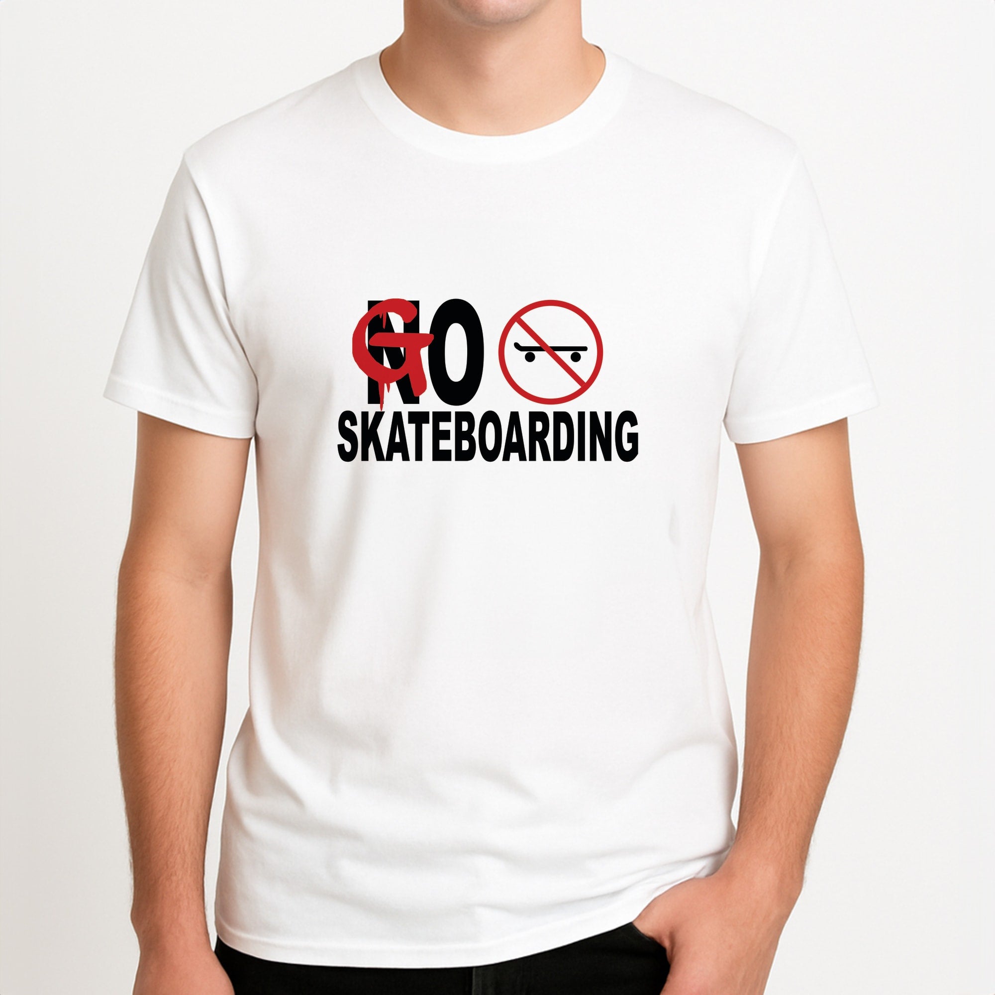Go Skateboarding - Skate Aesthetic Unisex T-Shirt, worn by a male model.
