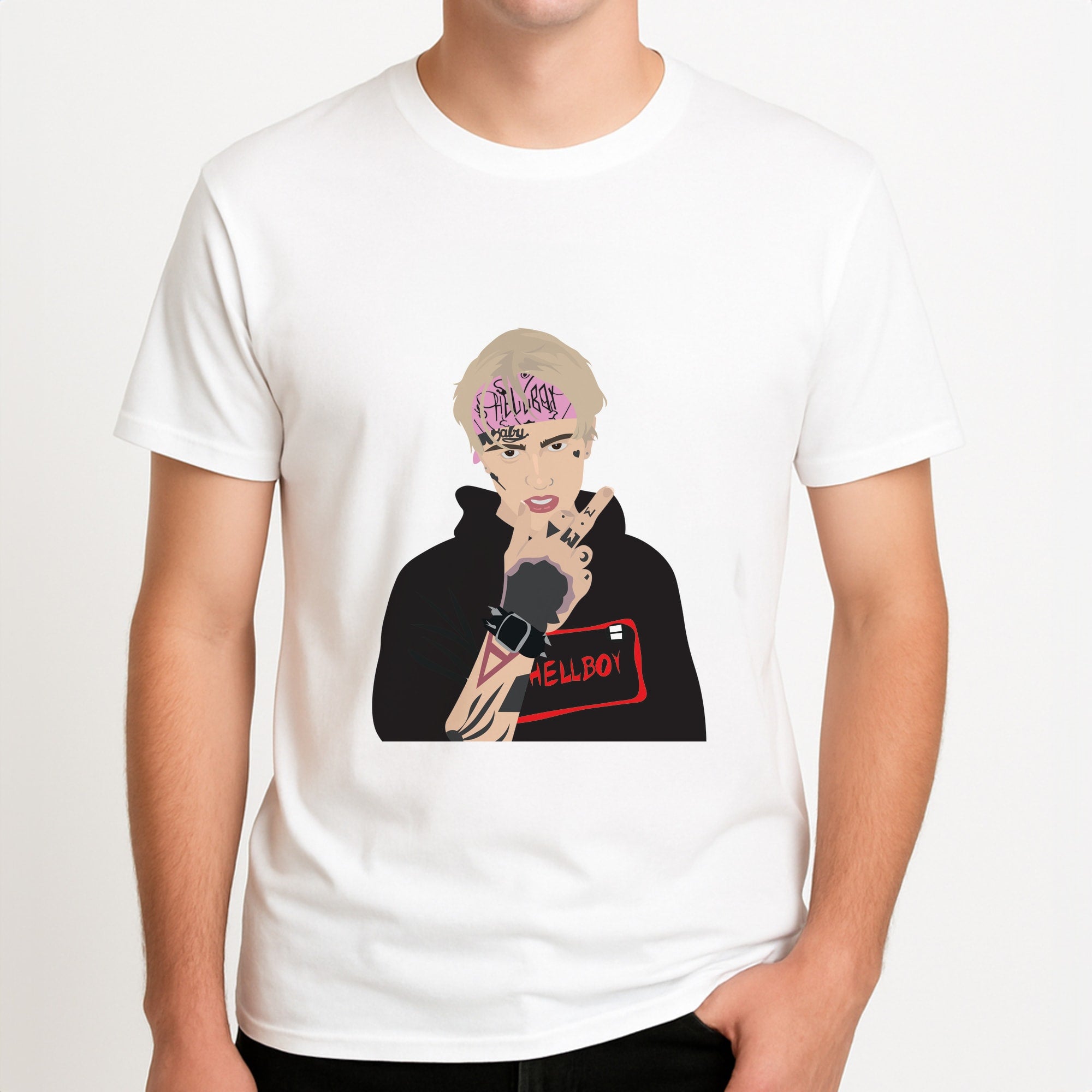 Pink Bandana - Peep Unisex T-Shirt, worn by a male model.