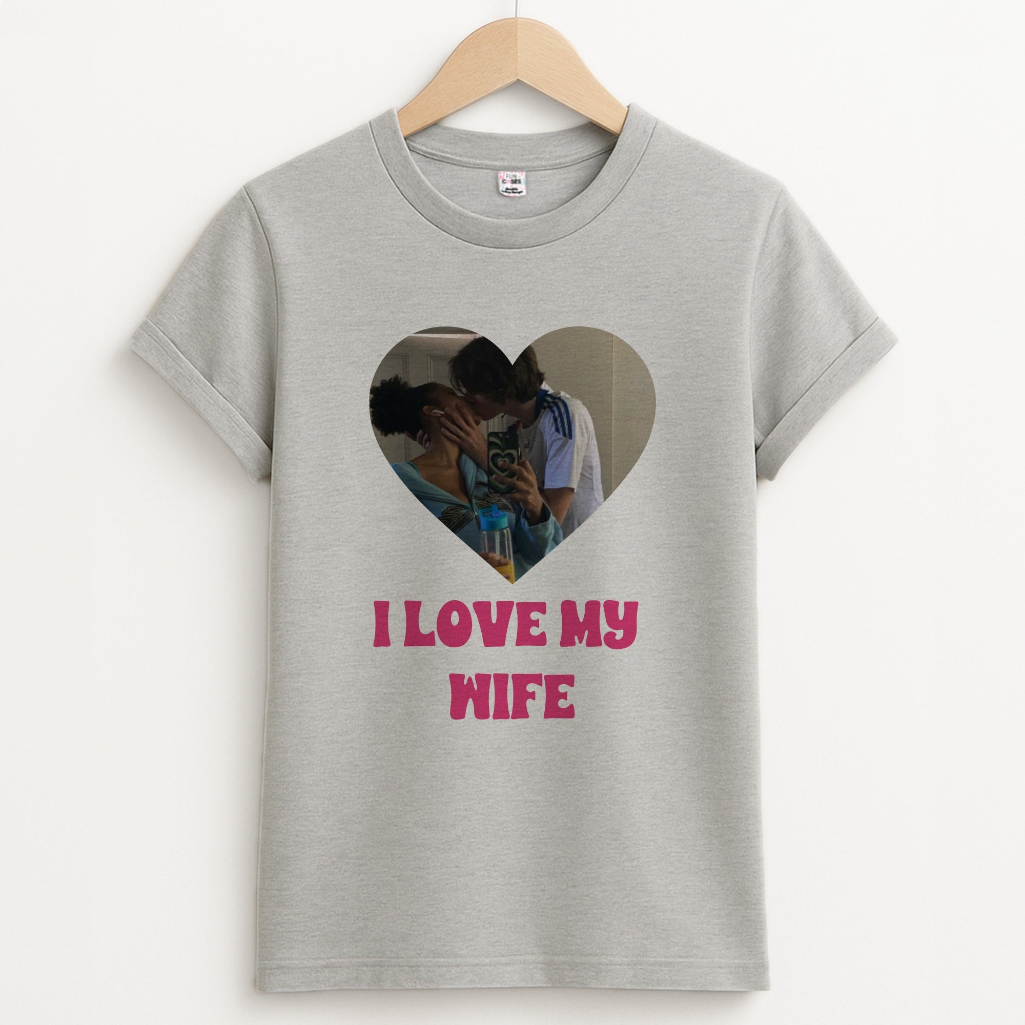 I Love My Wife - Personalised Couples Unisex Grey T-Shirt