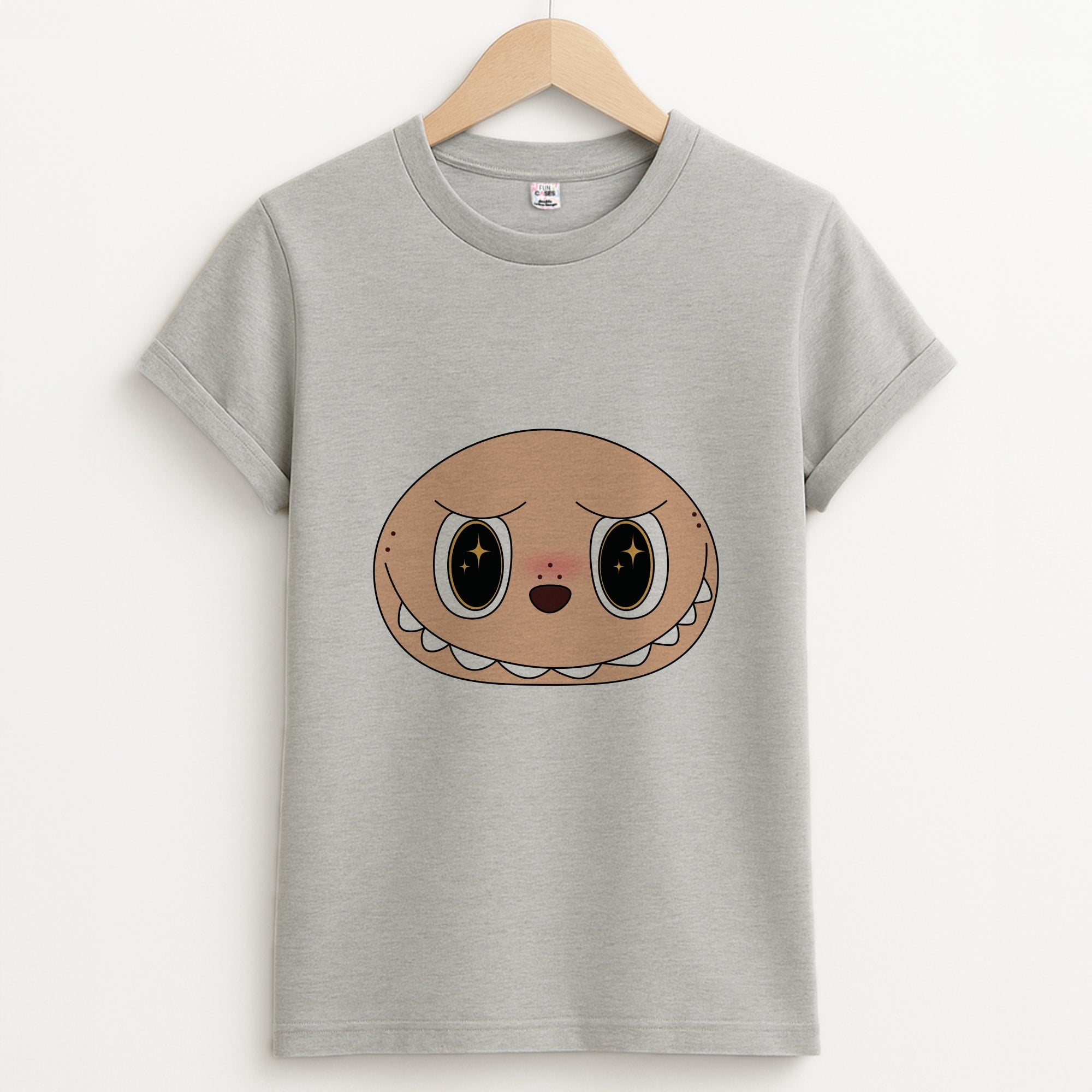 Cute Brown Monster Face Unisex Grey T-Shirt