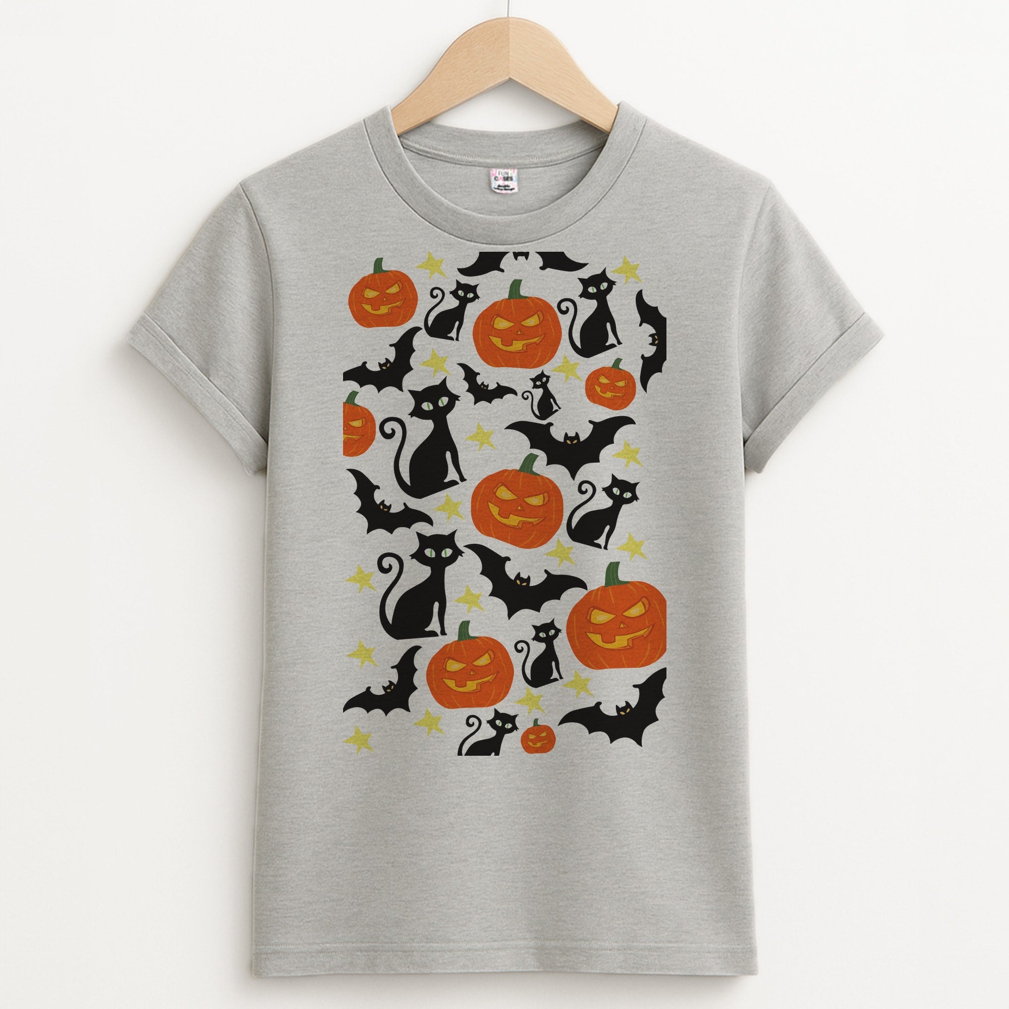 Pumpkin And Cats - Halloween Unisex Grey T-Shirt