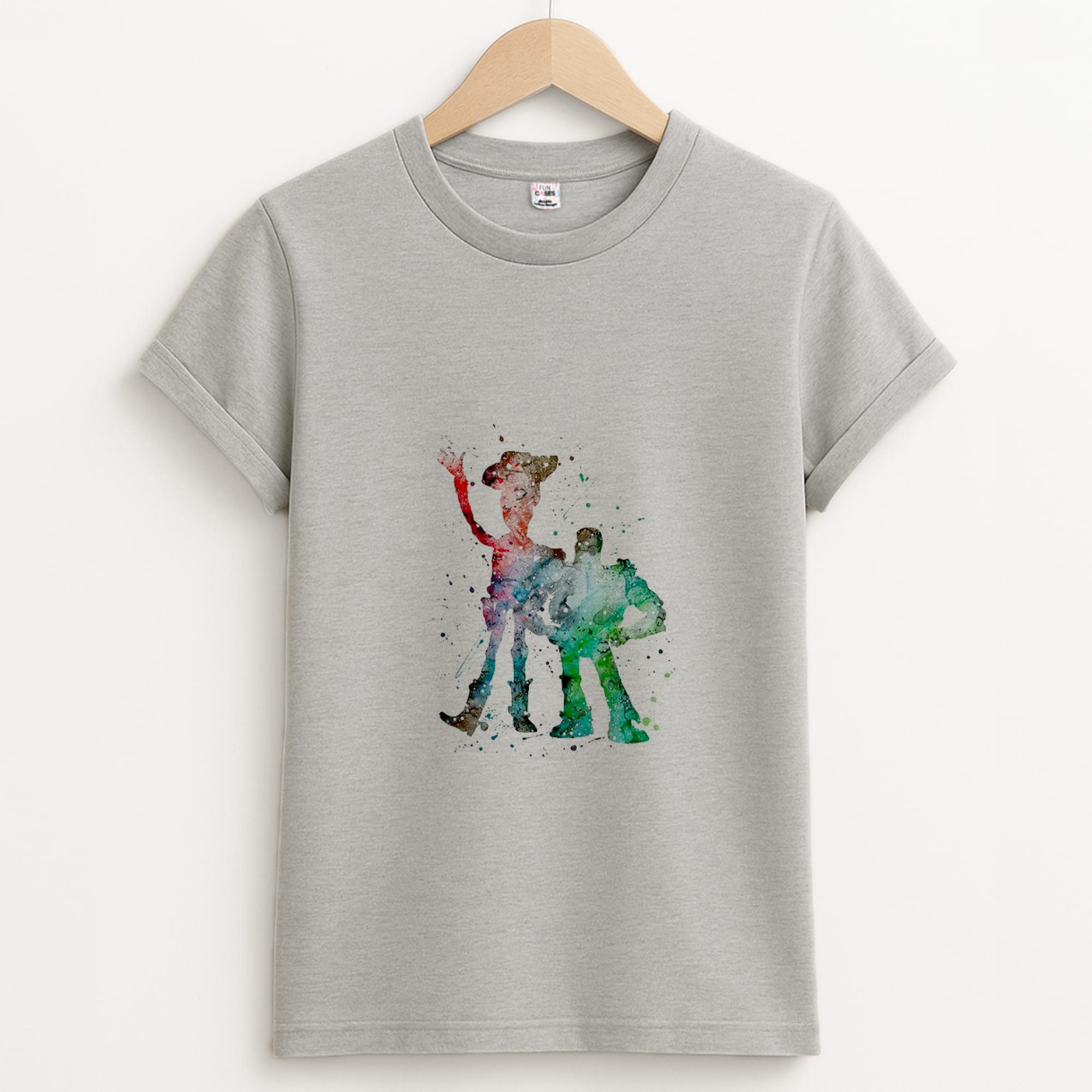 Watercolour Woody & Buzz A Story of Toys Fairytale Unisex Grey T-Shirt