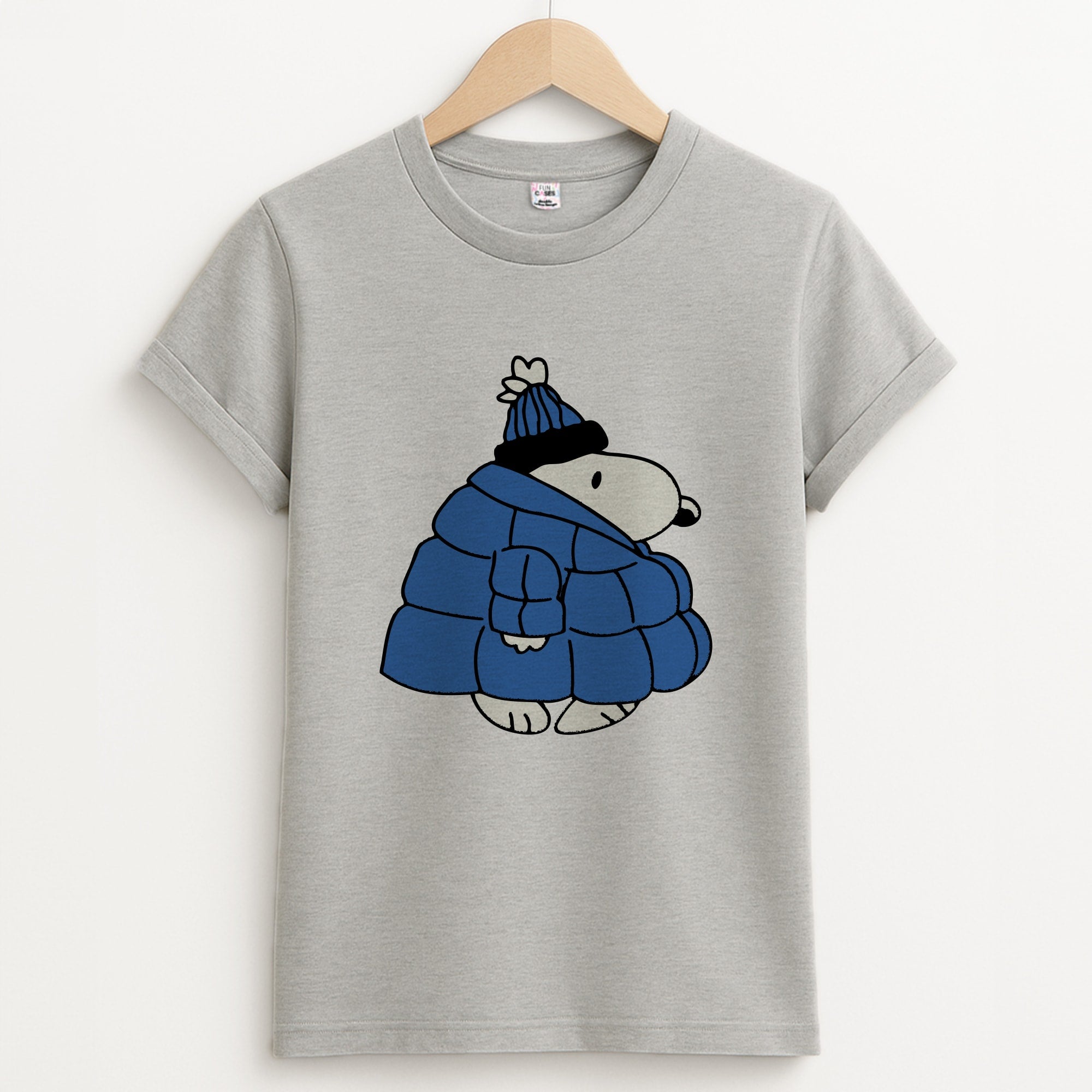 Cartoon Beagle Puffer Jacket Blue Unisex Grey T-Shirt