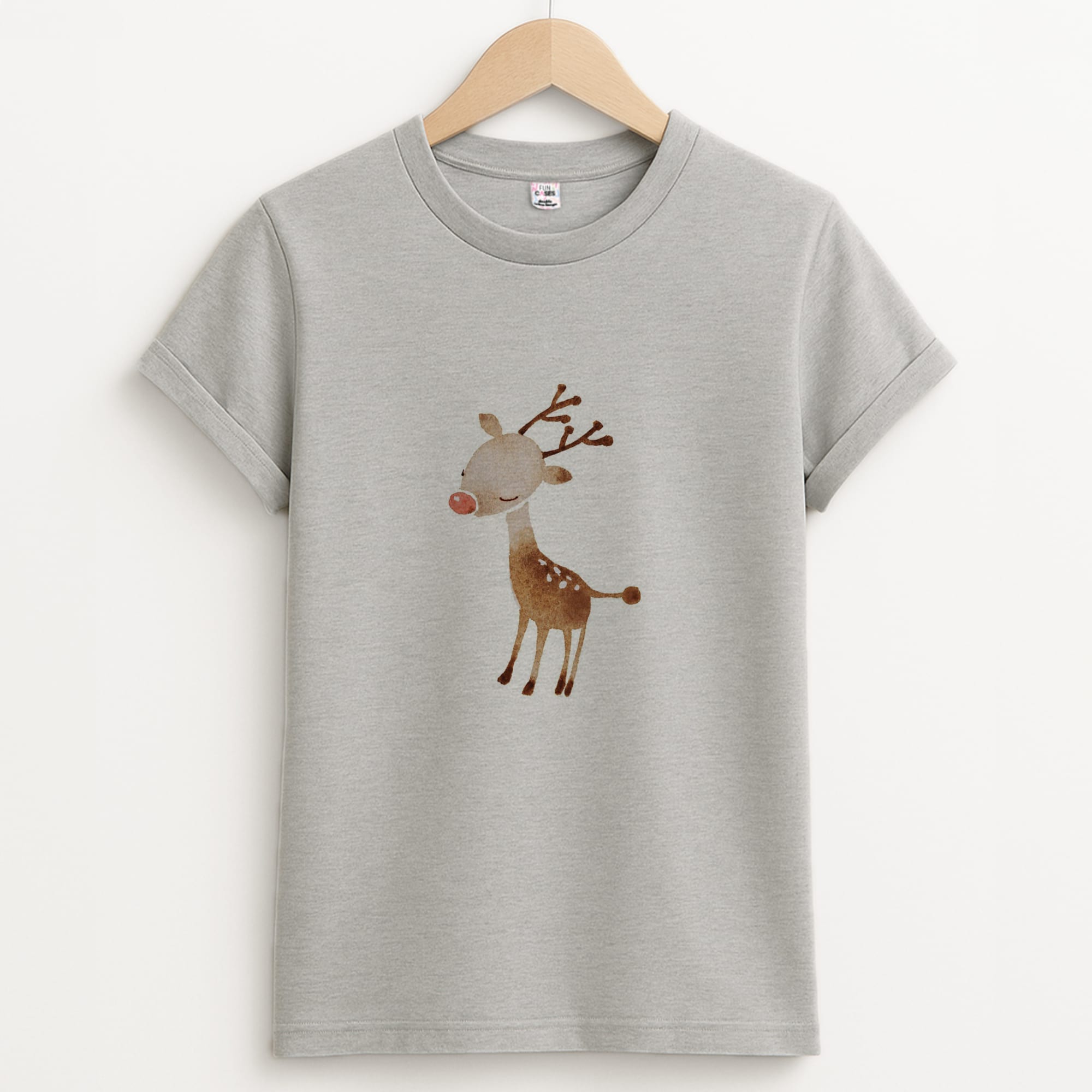 Watercolour Rudolph The Reindeer Unisex Grey T-Shirt