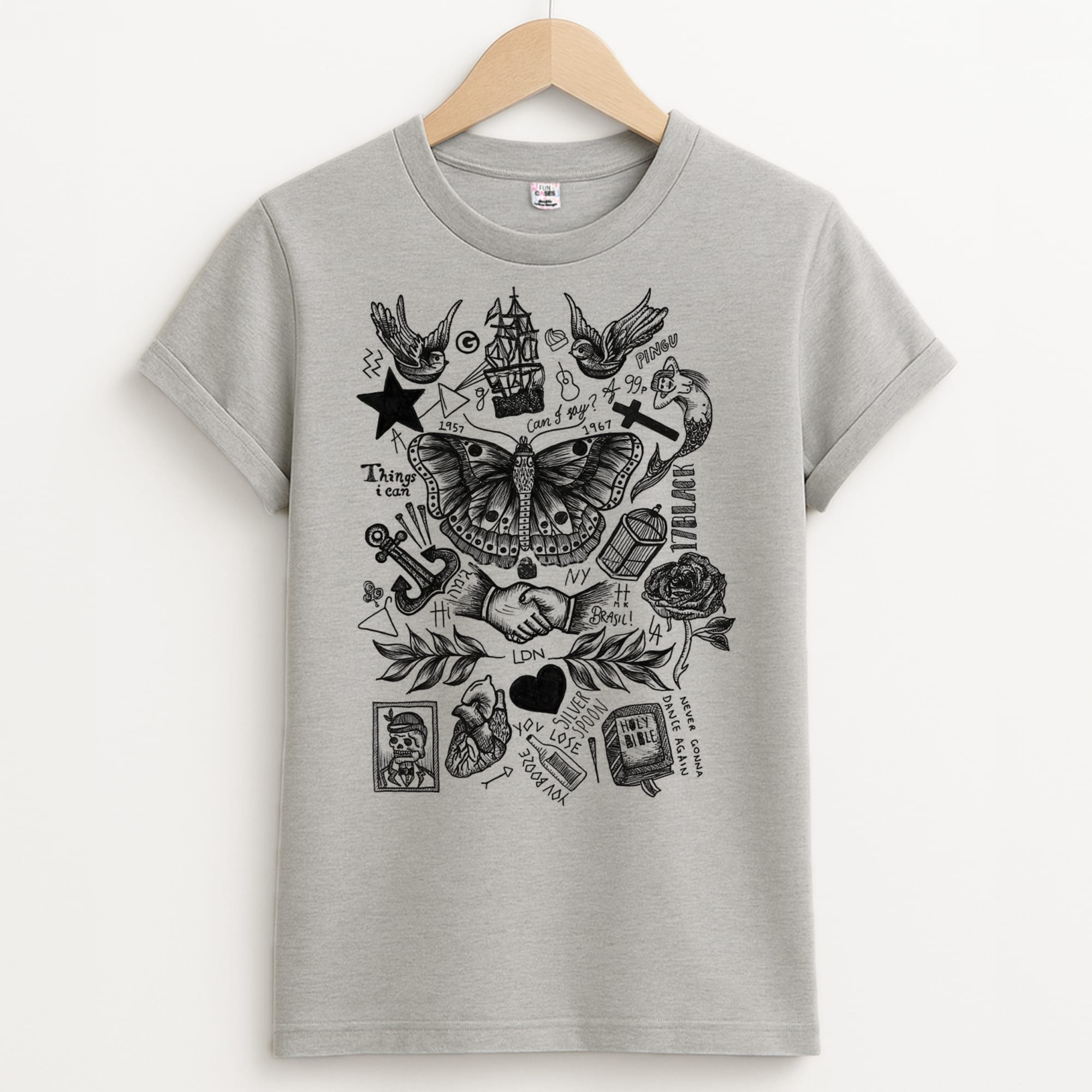 Harry Tattoos Unisex Grey T-Shirt