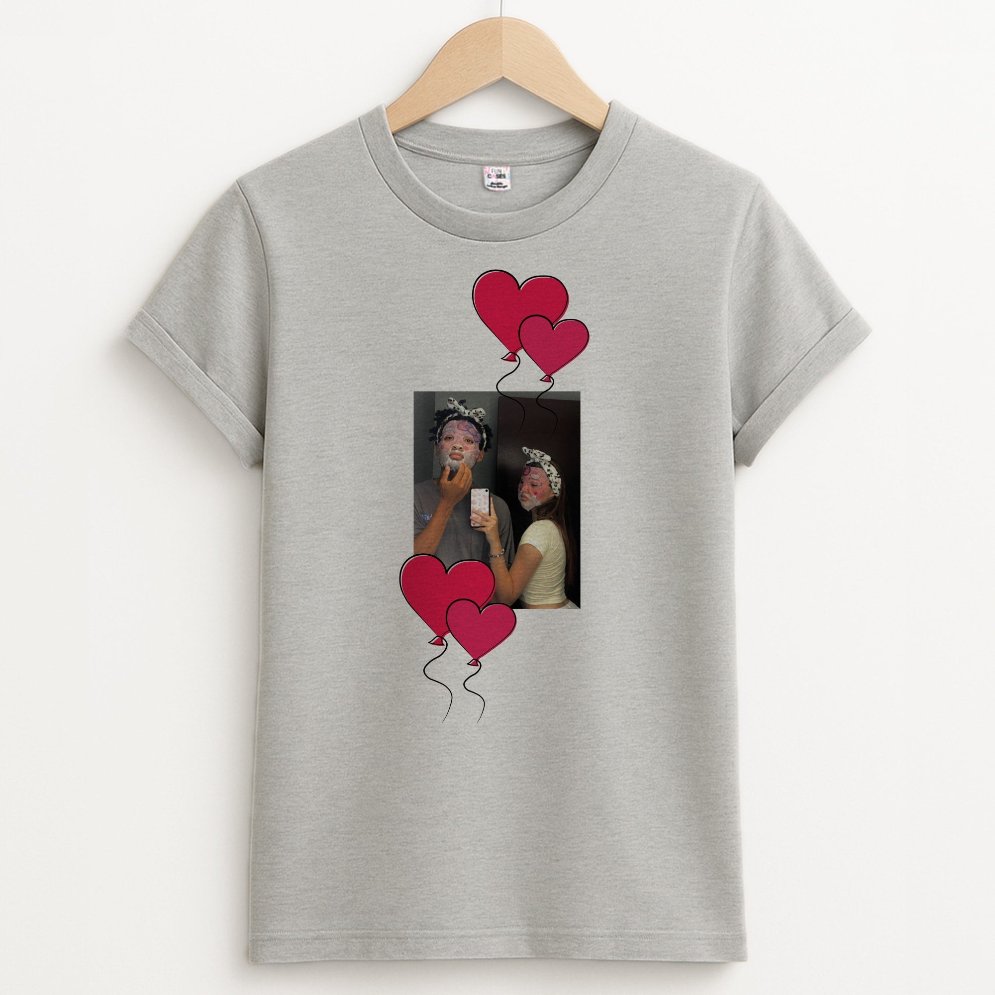 Heart Balloons - Personalised Couples Unisex Grey T-Shirt
