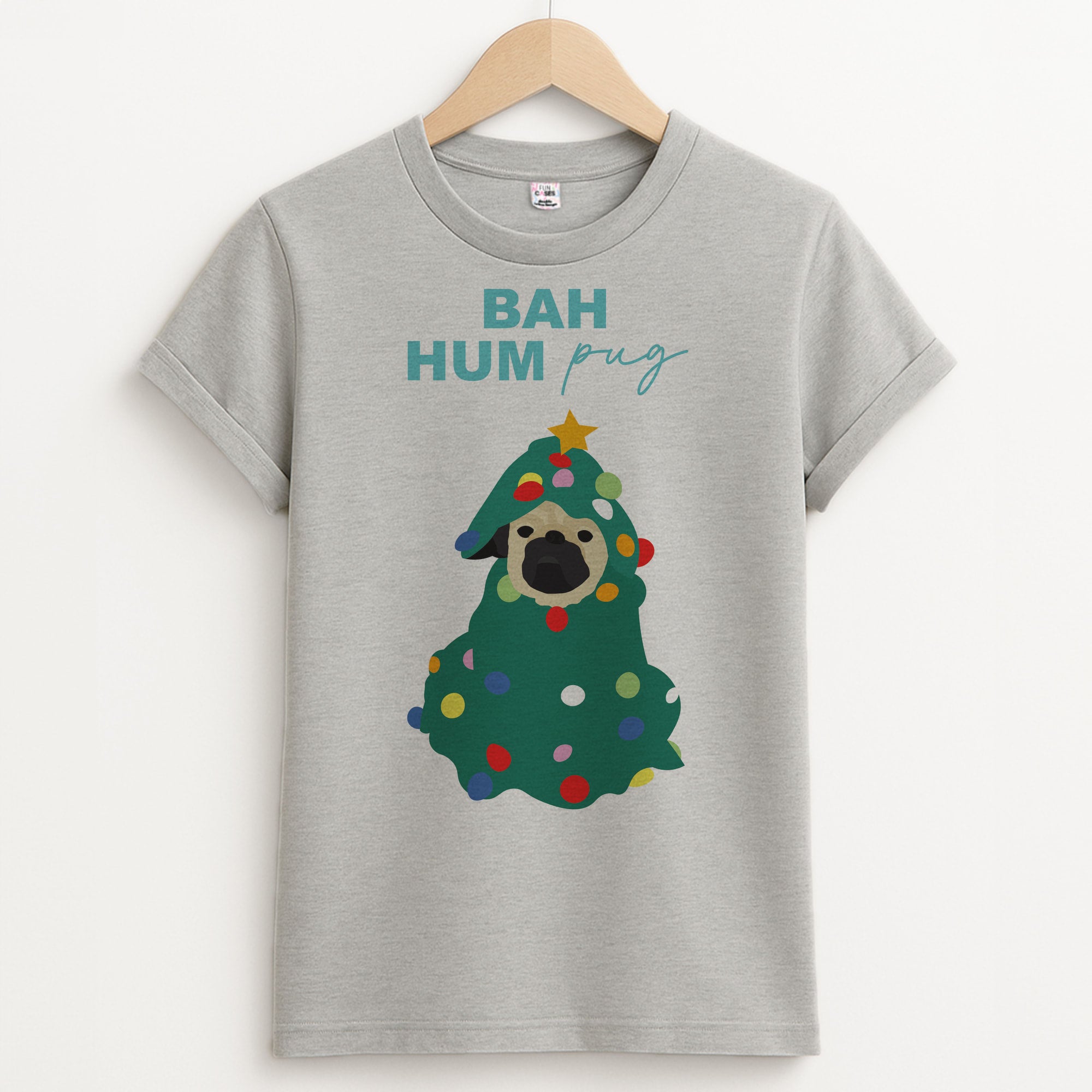 Bah Hum Pug Unisex Grey T-Shirt