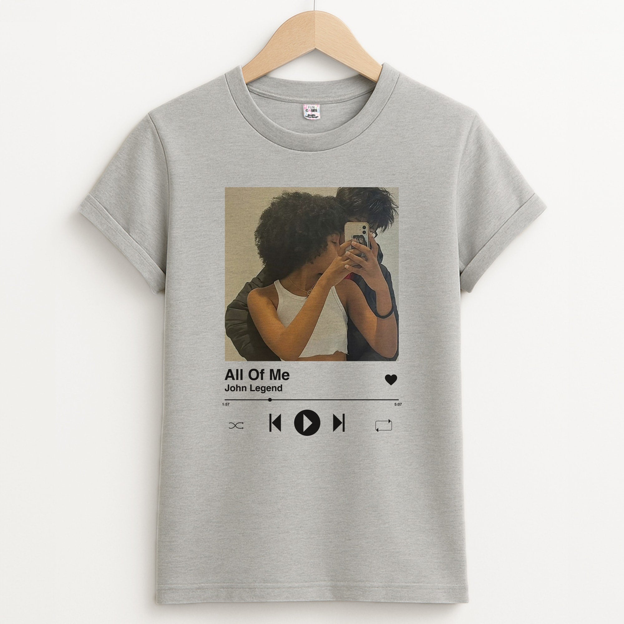 Album Cover - Personalised Couples Unisex Grey T-Shirt