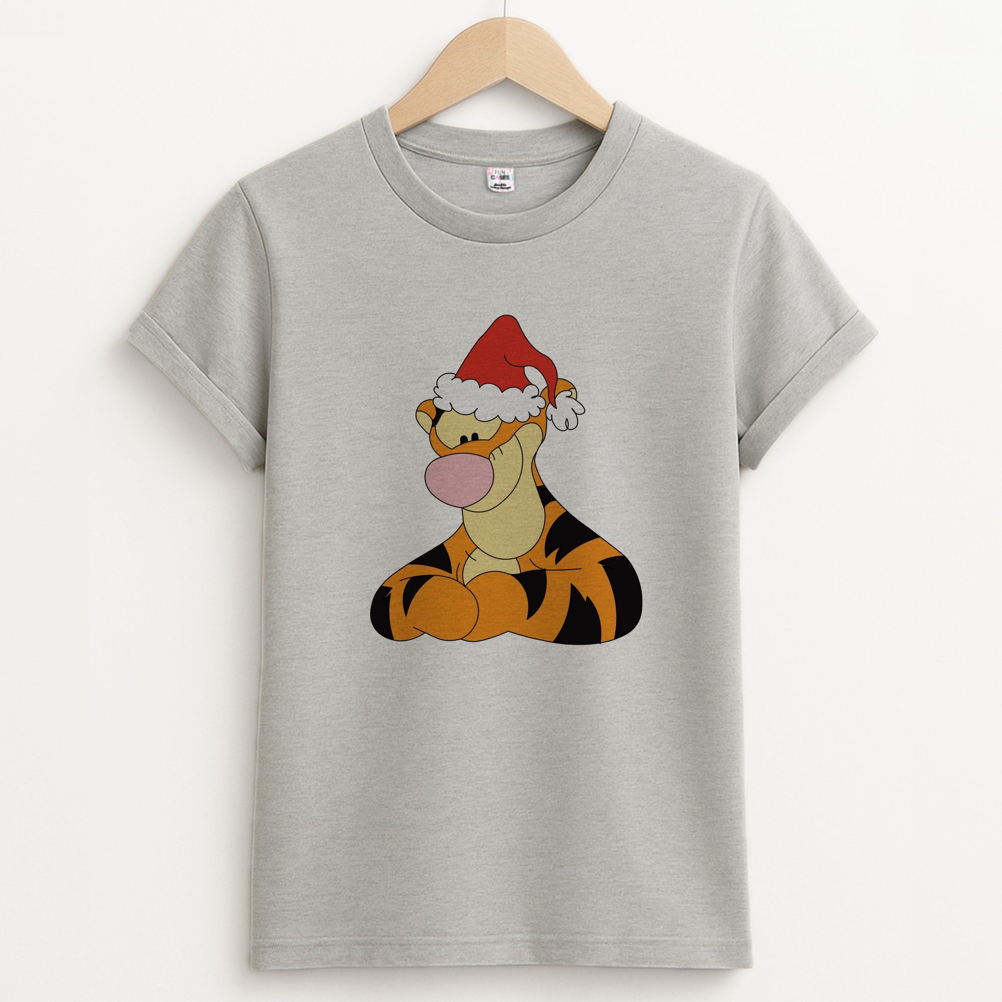 Tiger Pattern Christmas Unisex Grey T-Shirt