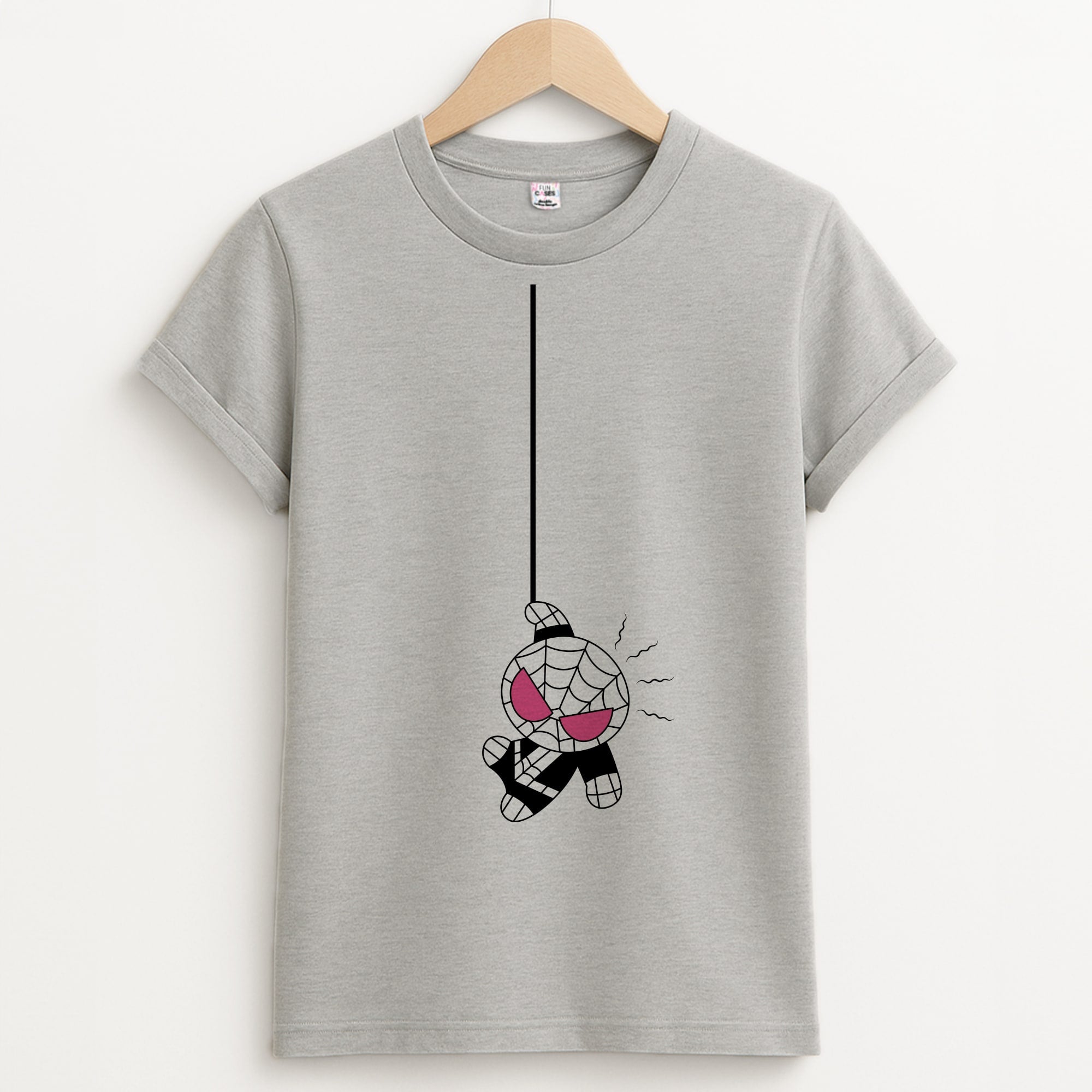 Pink Hanging Spider Hero Unisex Grey T-Shirt