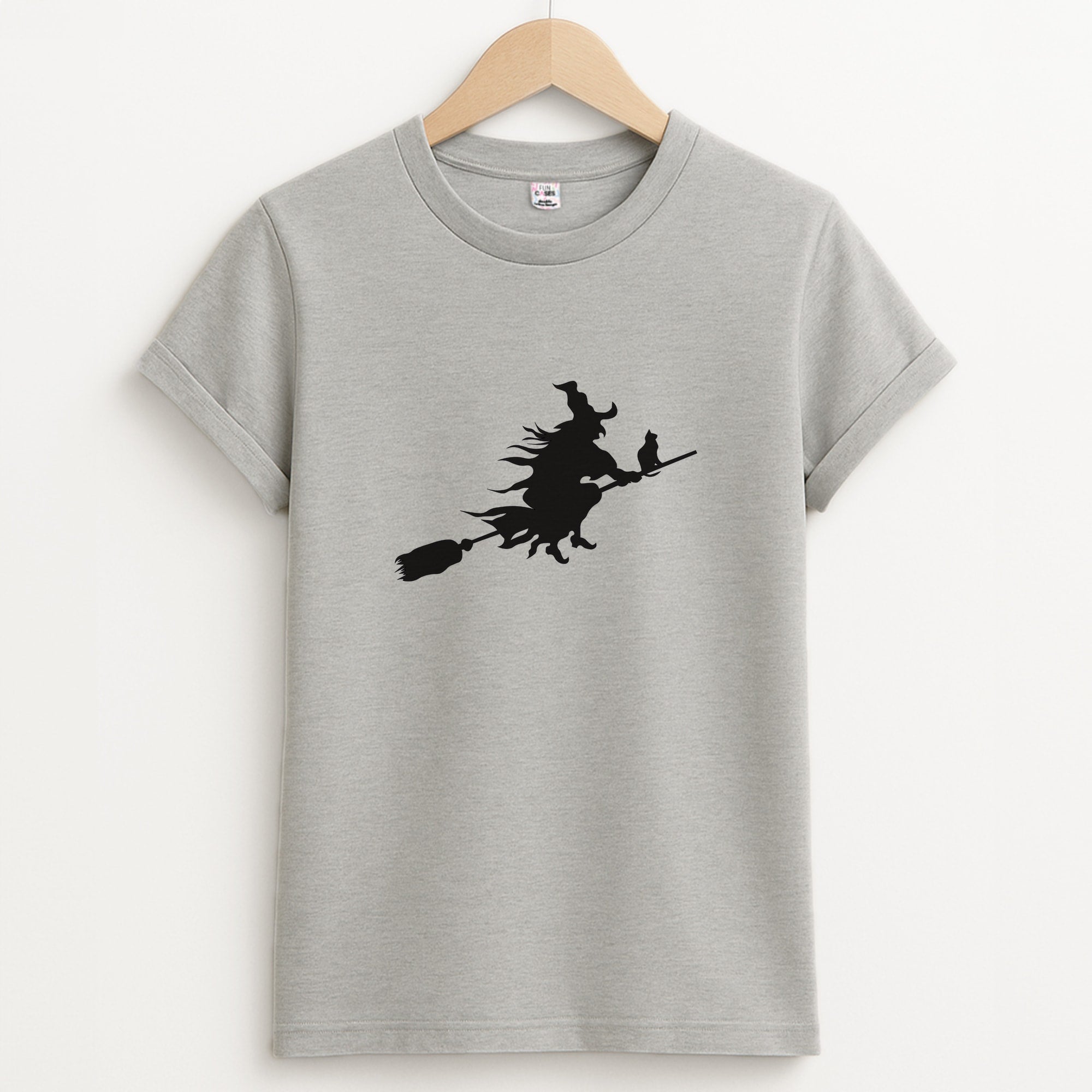Witch And Cat - Halloween Unisex Grey T-Shirt