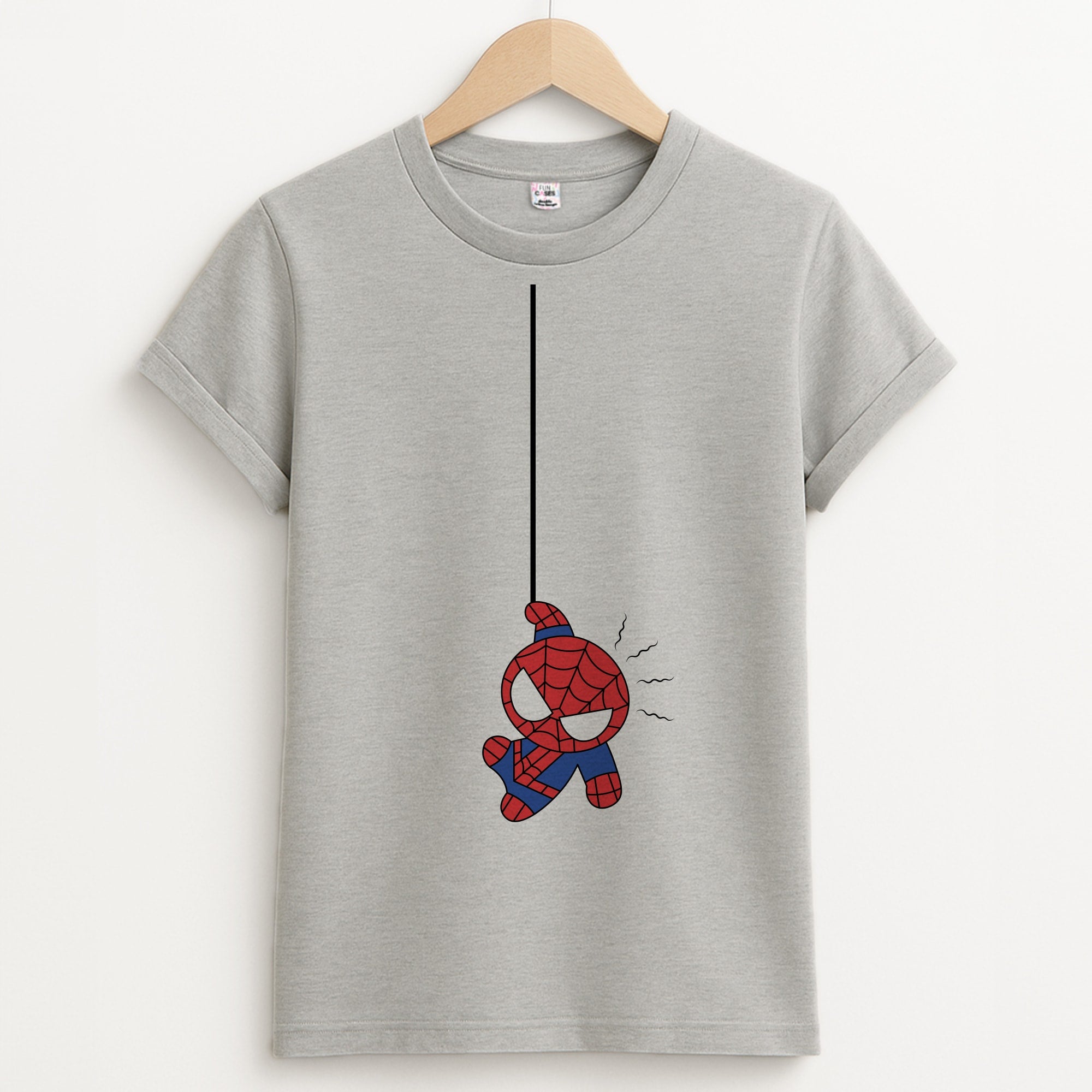 Blue Hanging Spider Hero Unisex Grey T-Shirt