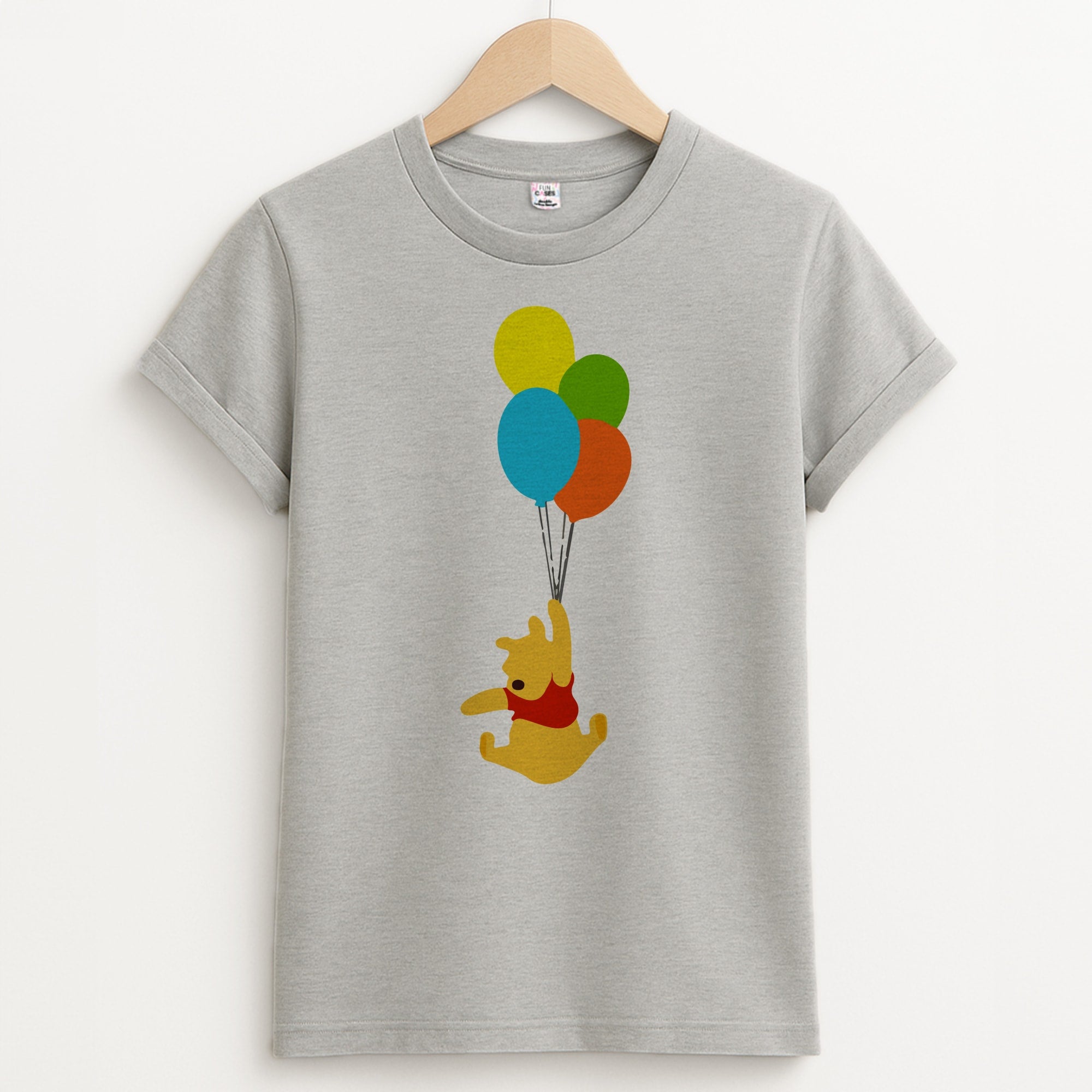 Pooh On Balloons Unisex Grey T-Shirt
