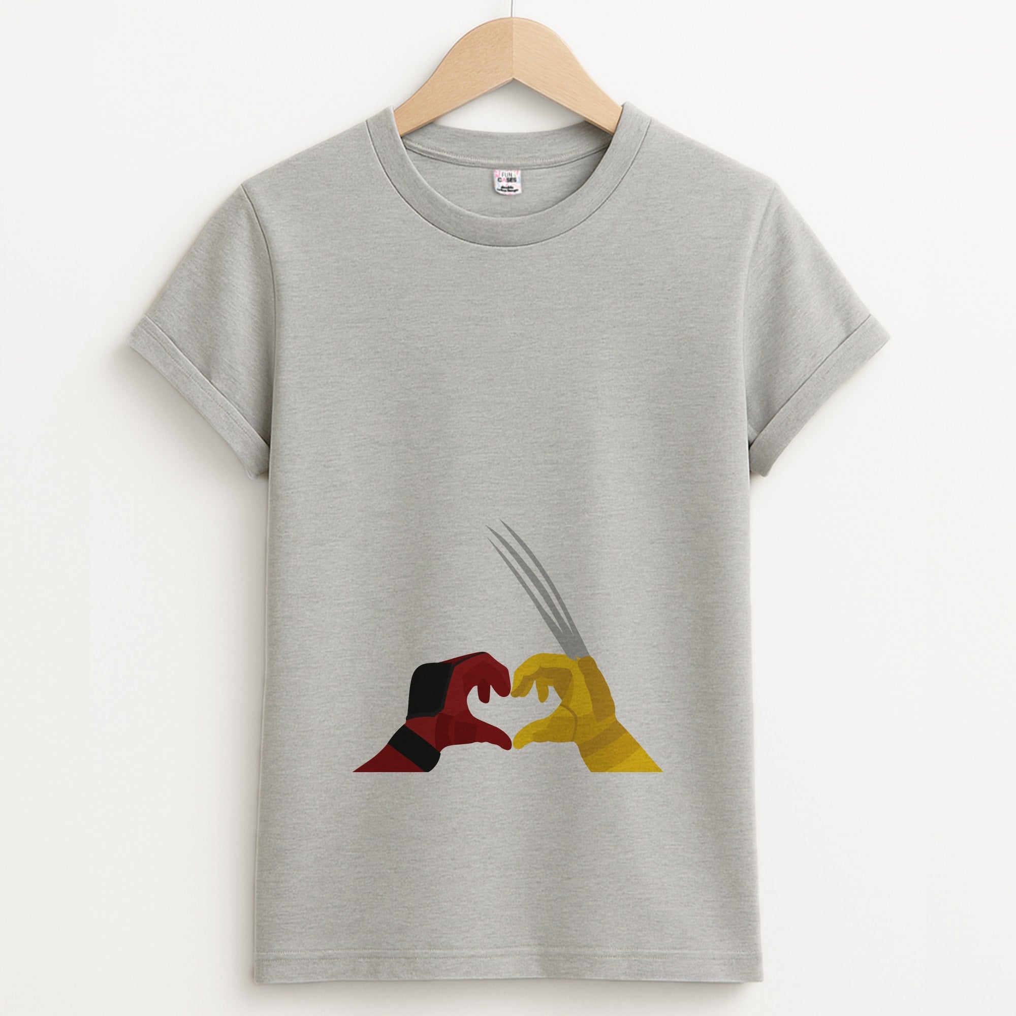 Red And Yellow Heroes Love Heart Unisex Grey T-Shirt