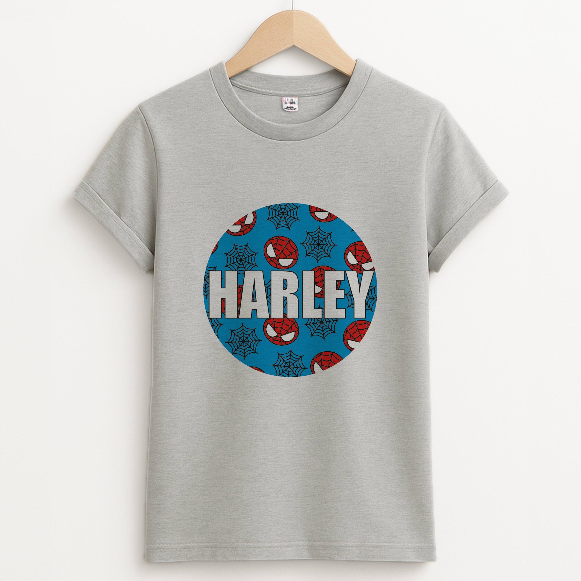 Spiderman And Webs - Personalised Superhero Comic Unisex Grey T-Shirt