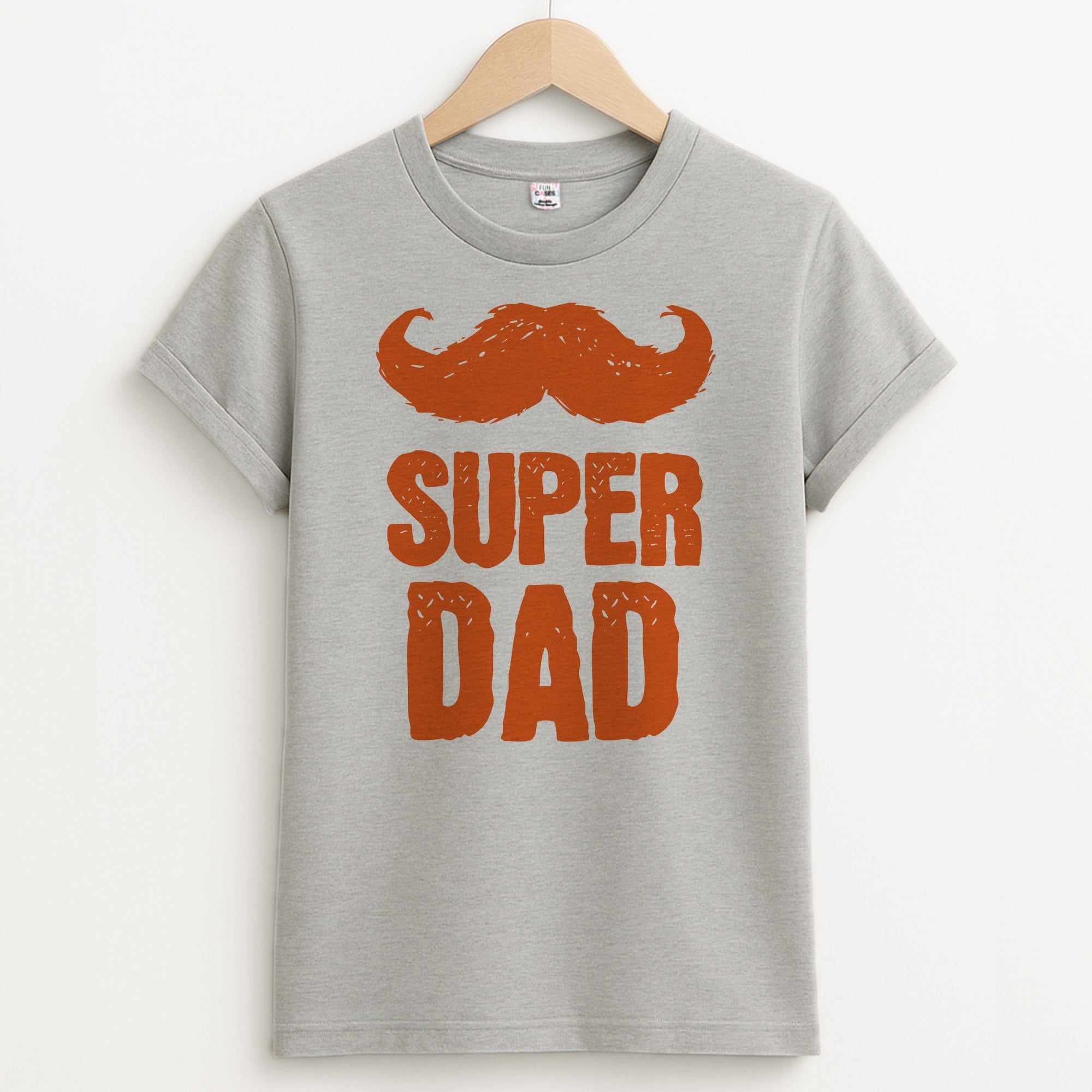 Moustache Super Dad Orange Unisex Grey T-Shirt