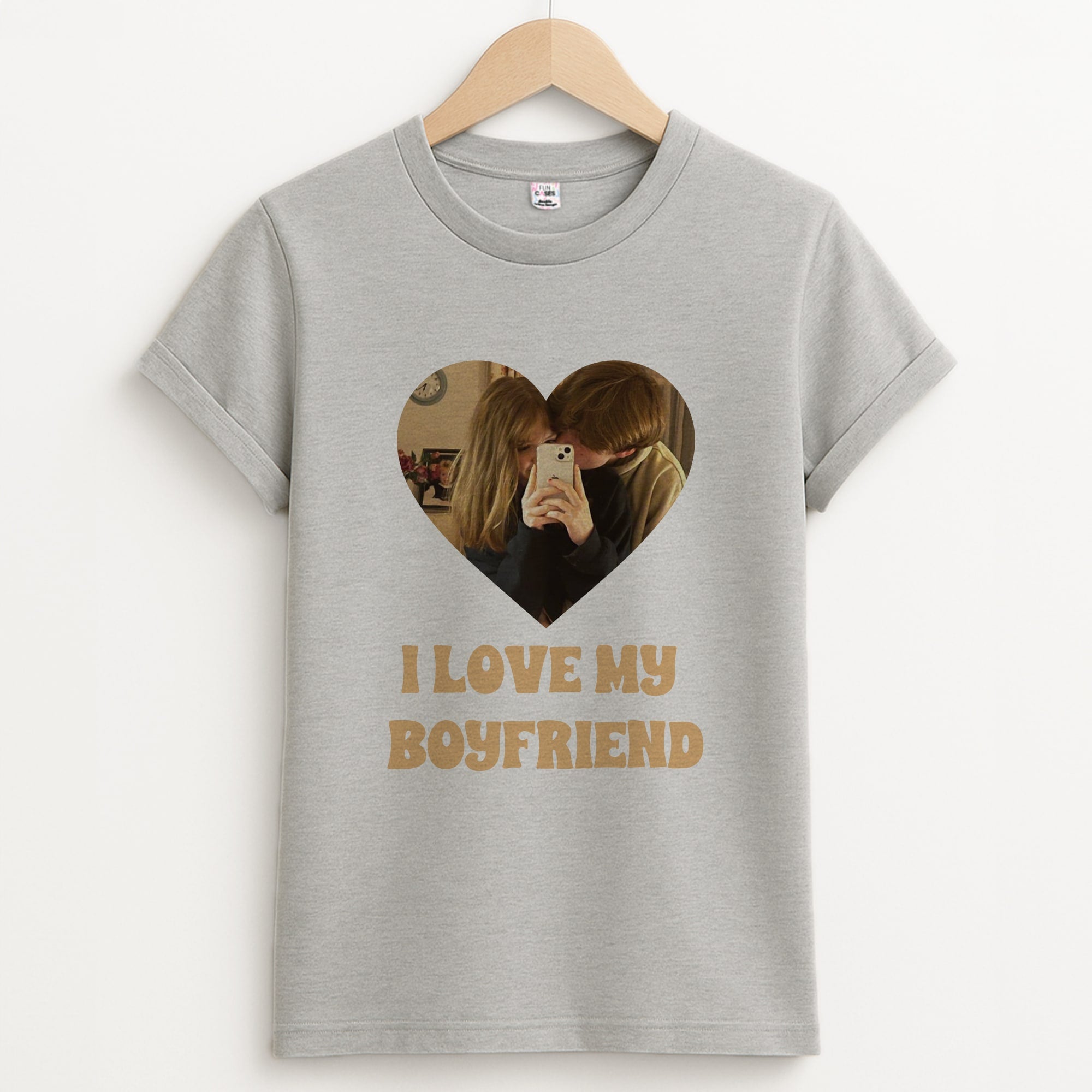 I Love My Boyfriend - Personalised Couples Unisex Grey T-Shirt
