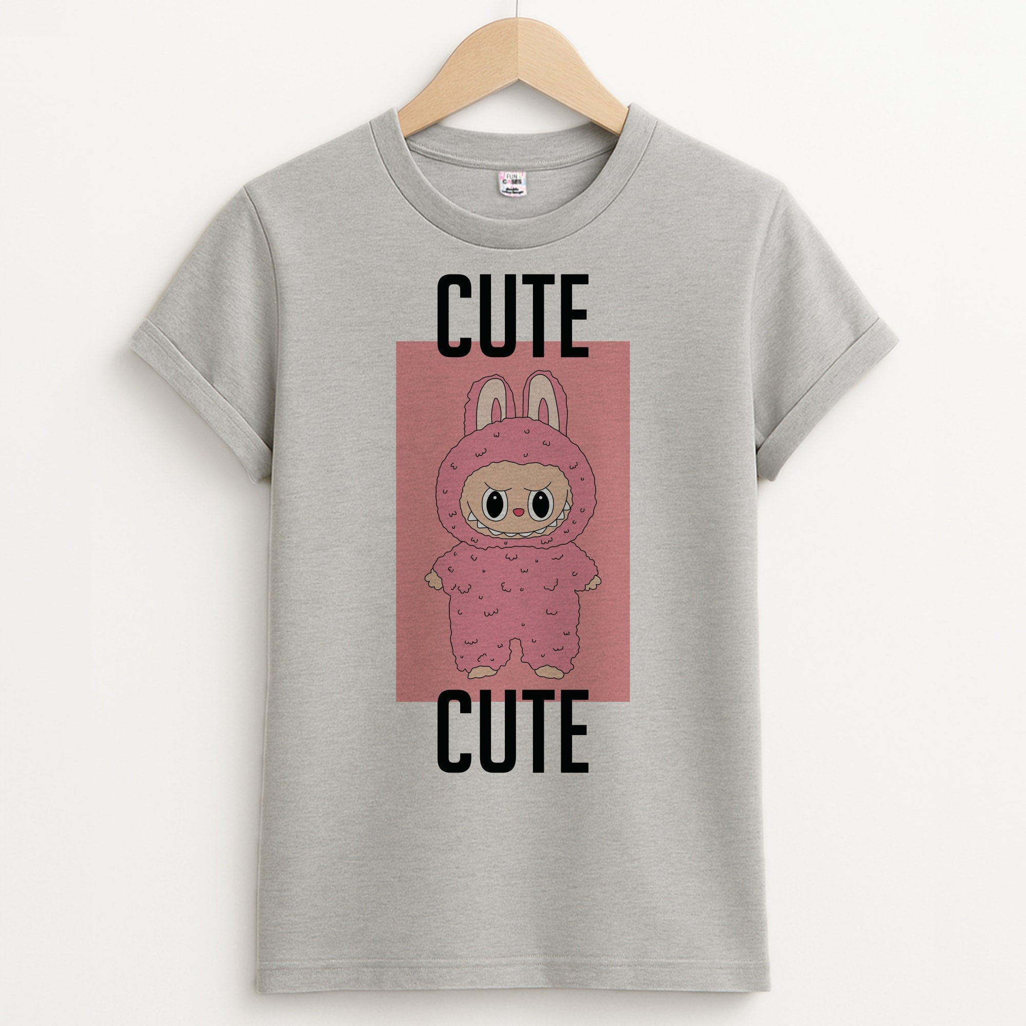 Cute Pink Monster Unisex Grey T-Shirt