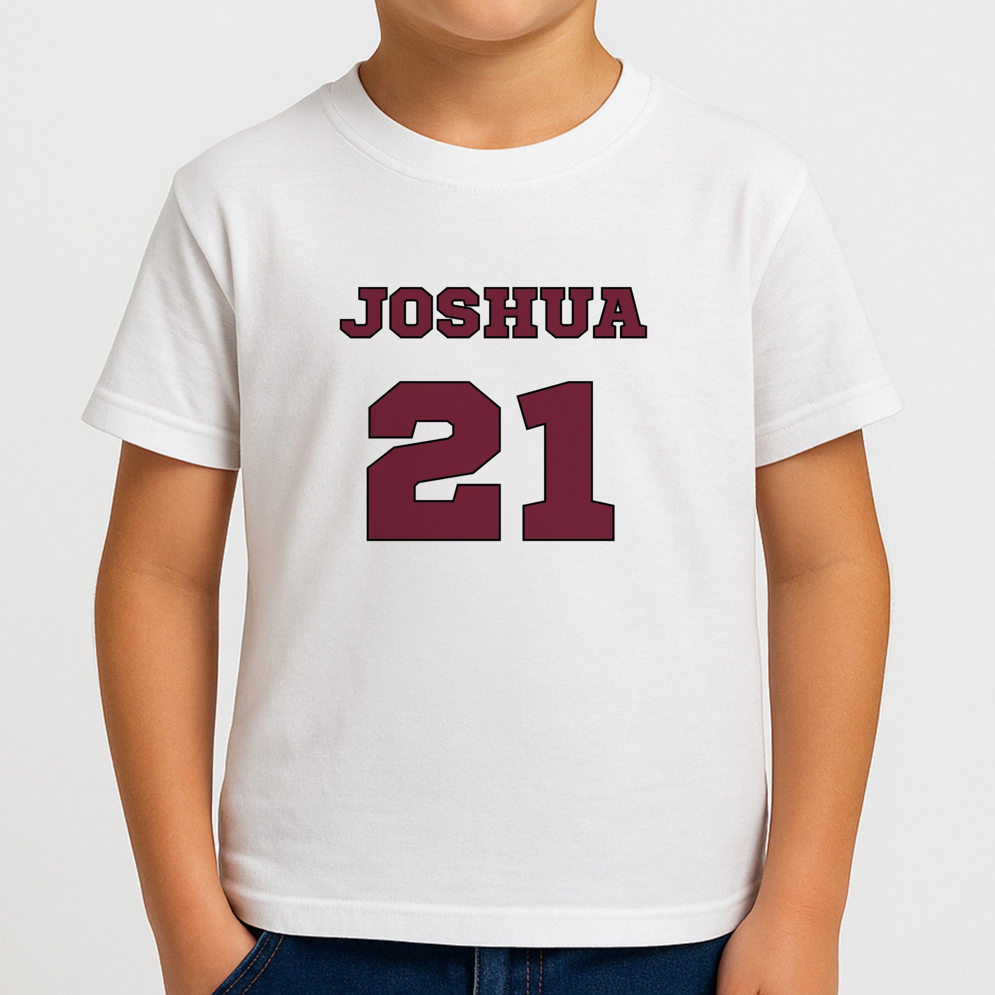 Burgundy - Personalised Football Boys T-Shirt