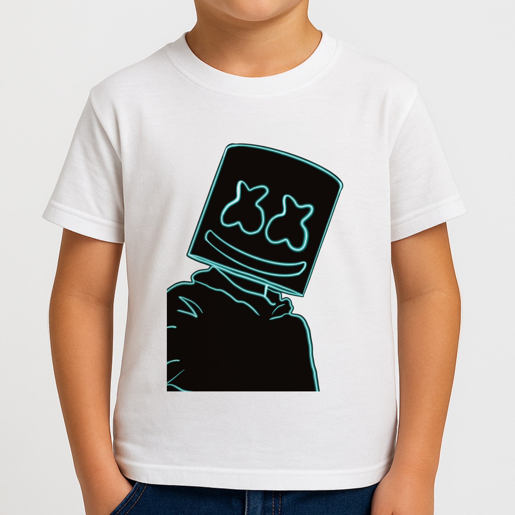 Black White Helmet DJ Neon Boys T-Shirt