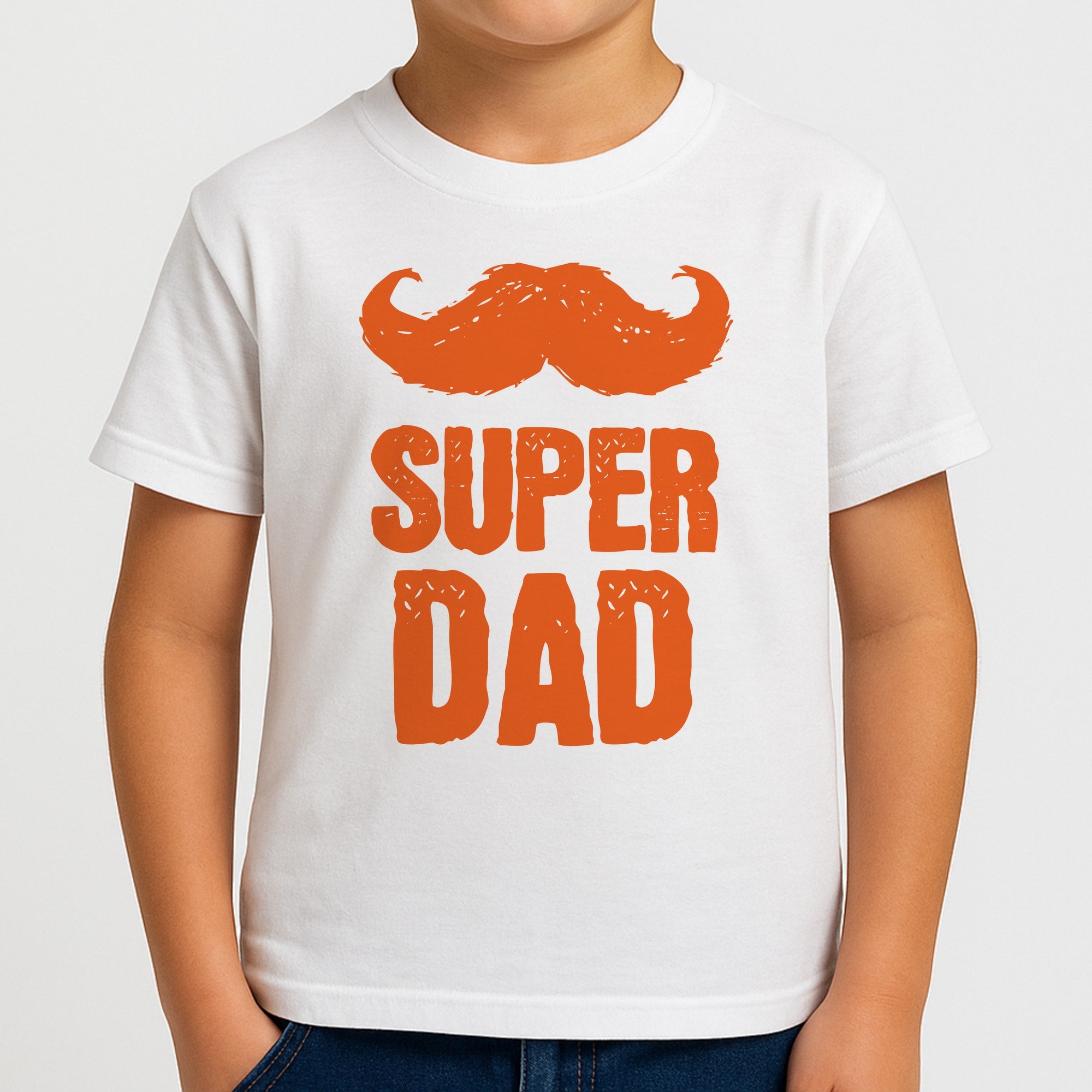 Moustache Super Dad Orange Boys T-Shirt