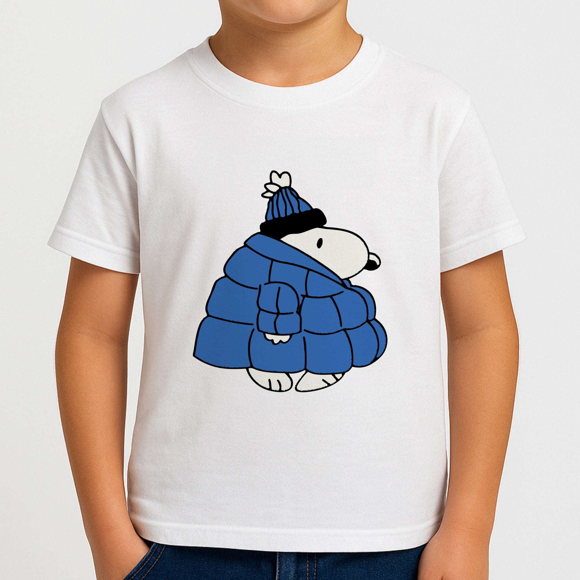 Cartoon Beagle Puffer Jacket Blue Boys T-Shirt