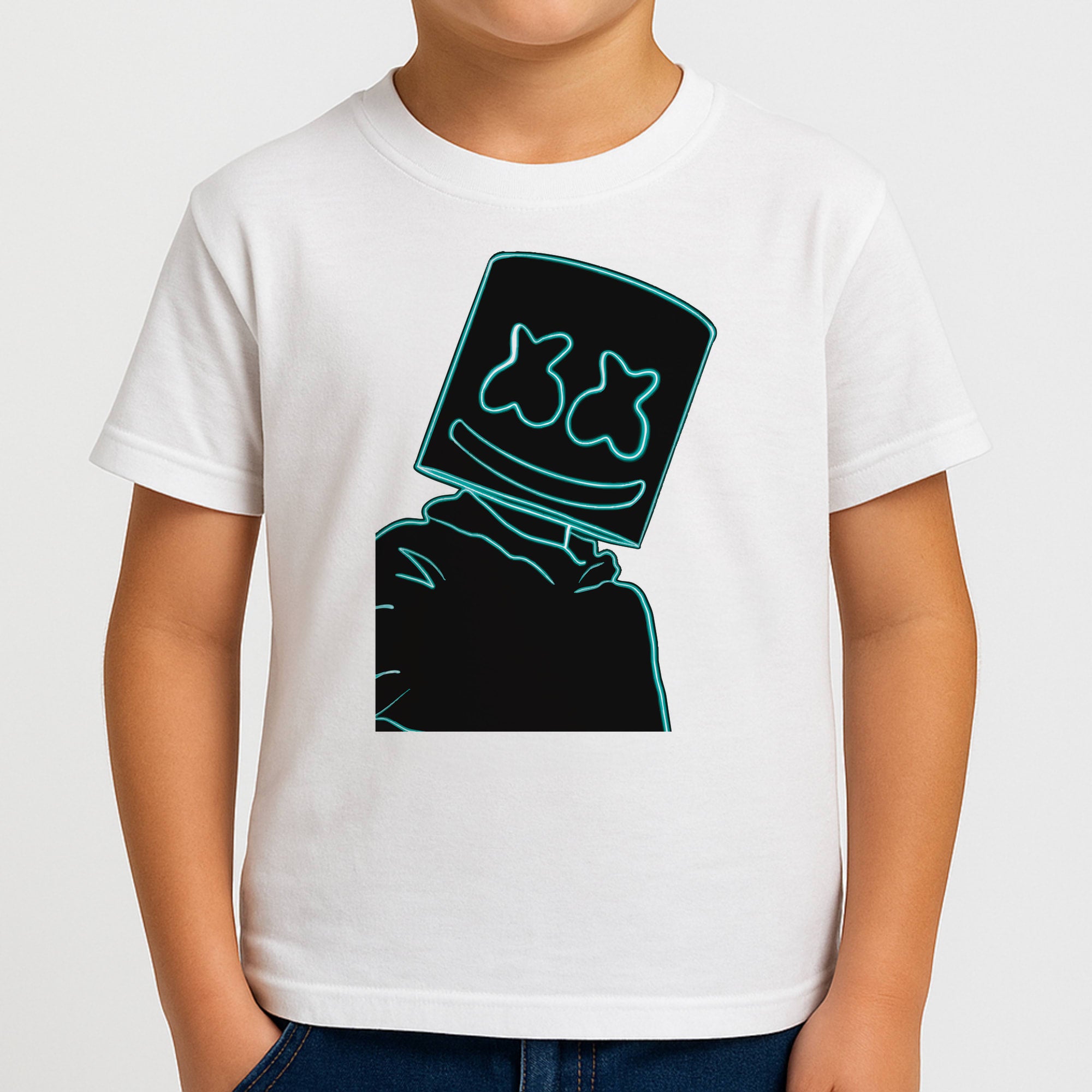 Black White Helmet DJ Neon Kids T-Shirt