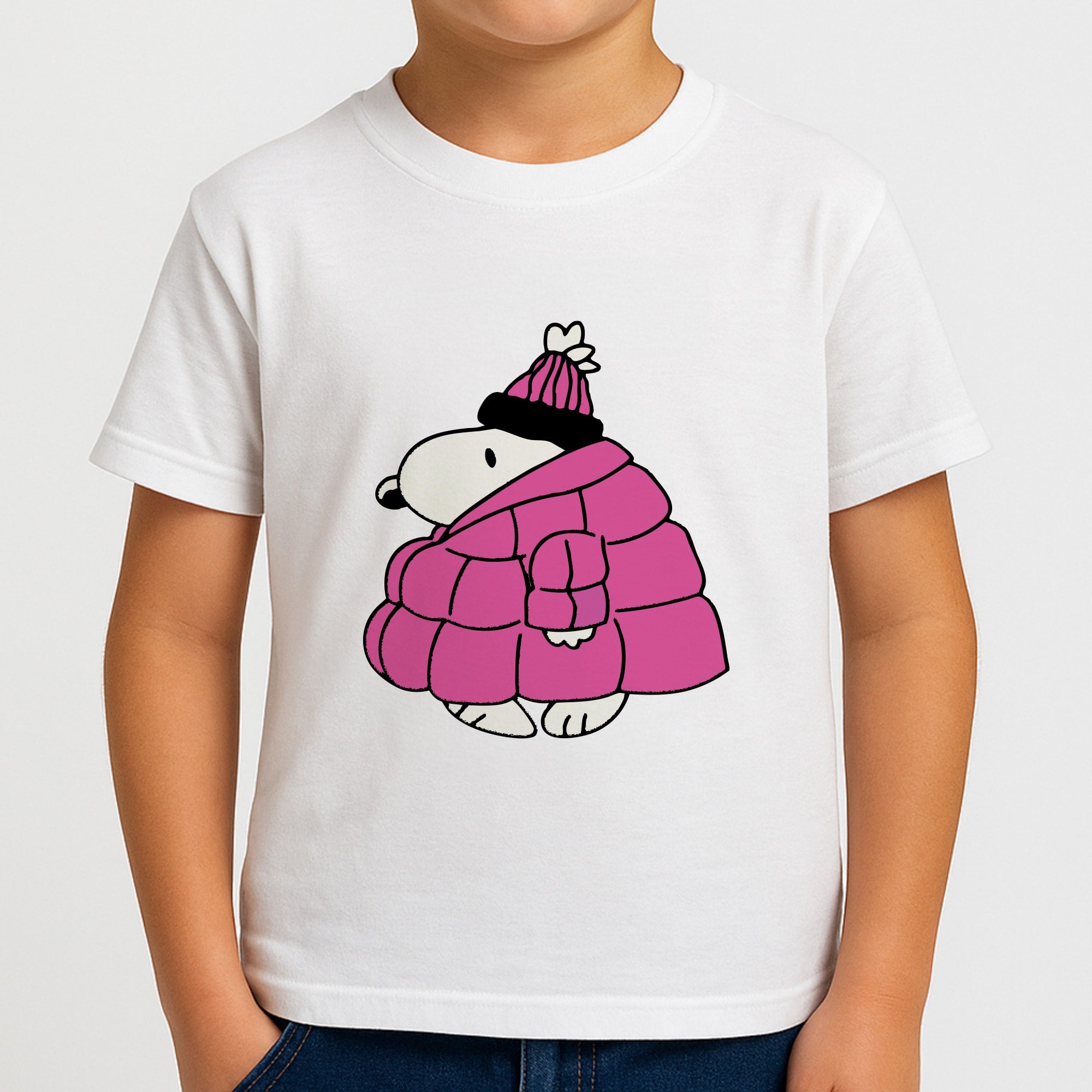 Cartoon Beagle Puffer Jacket Pink Boys T-Shirt