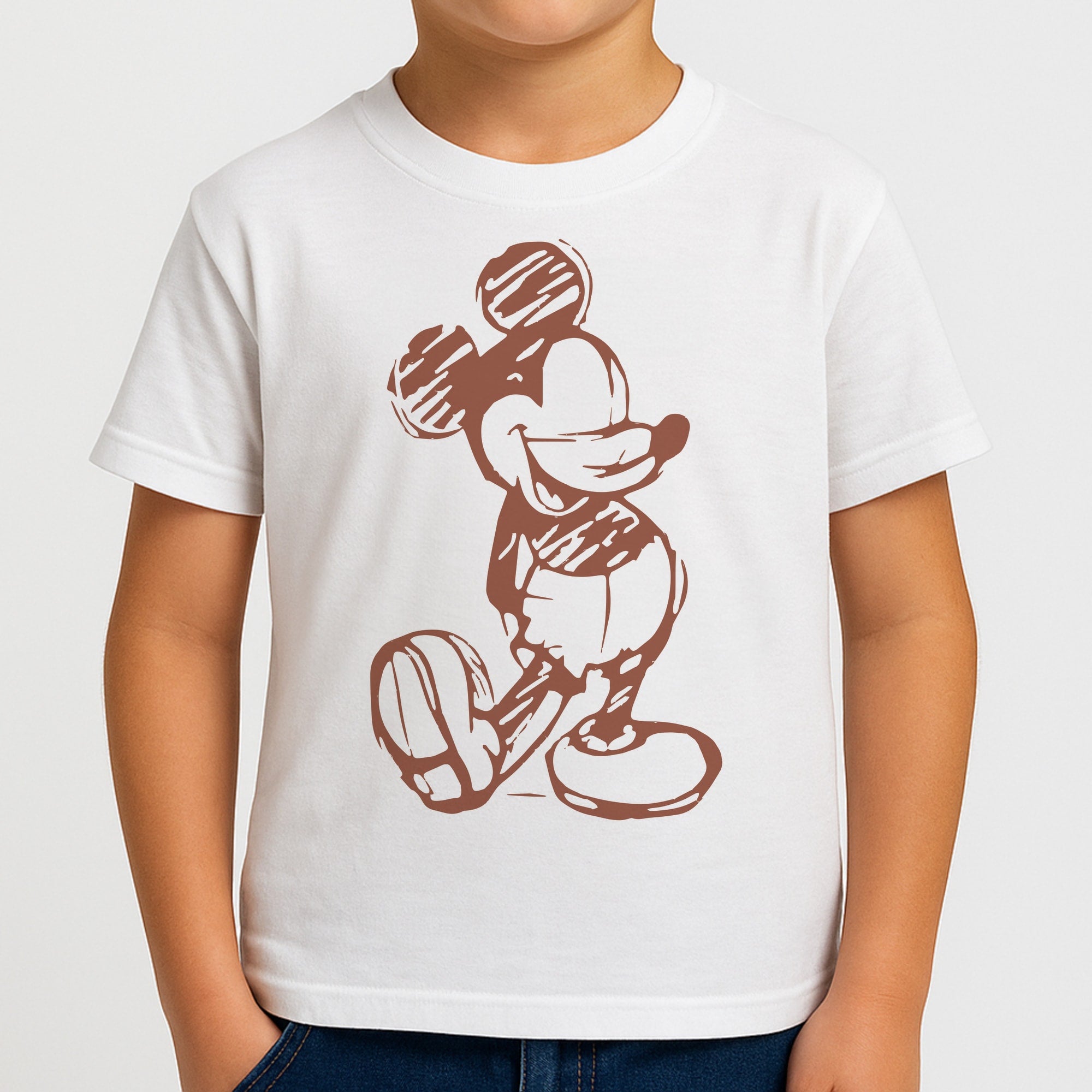 Sketched Mouse Outline Beige Boys T-Shirt