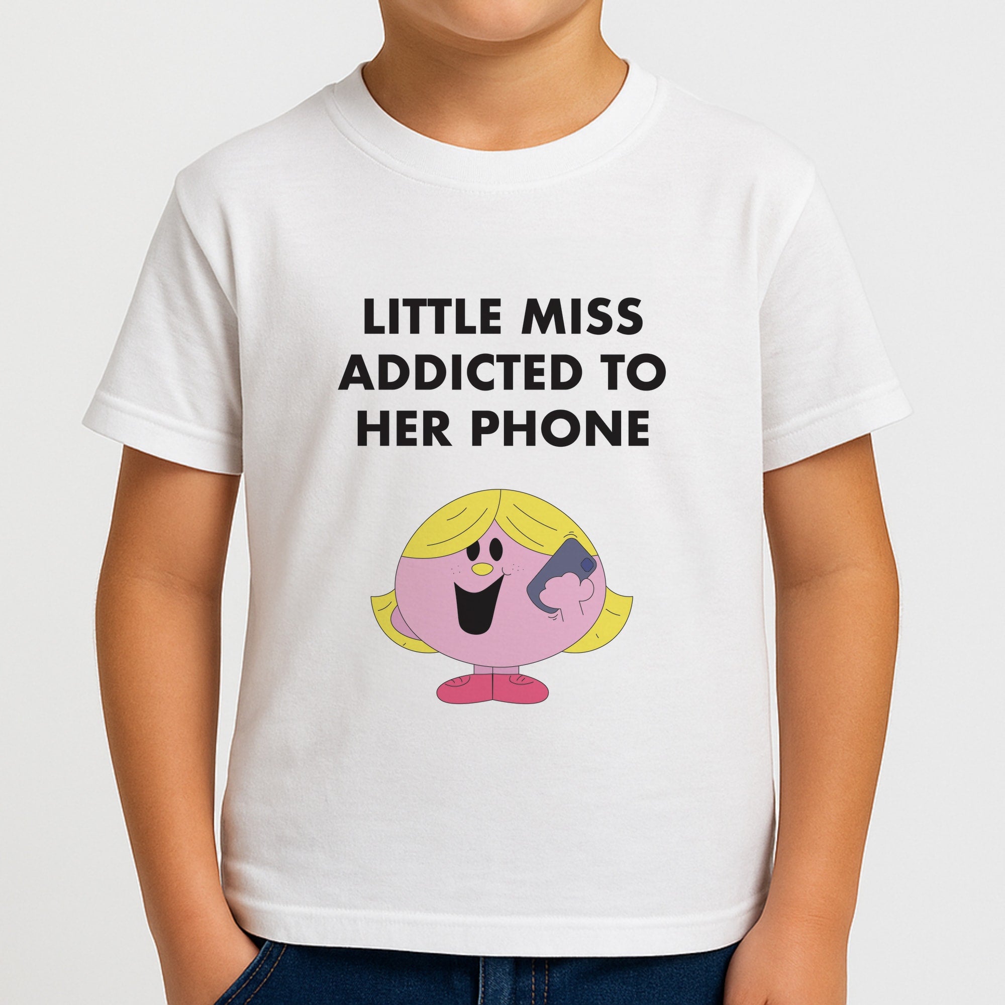 Little Miss Addicted To Her Phone - Aesthetic Quote Boys T-Shirt