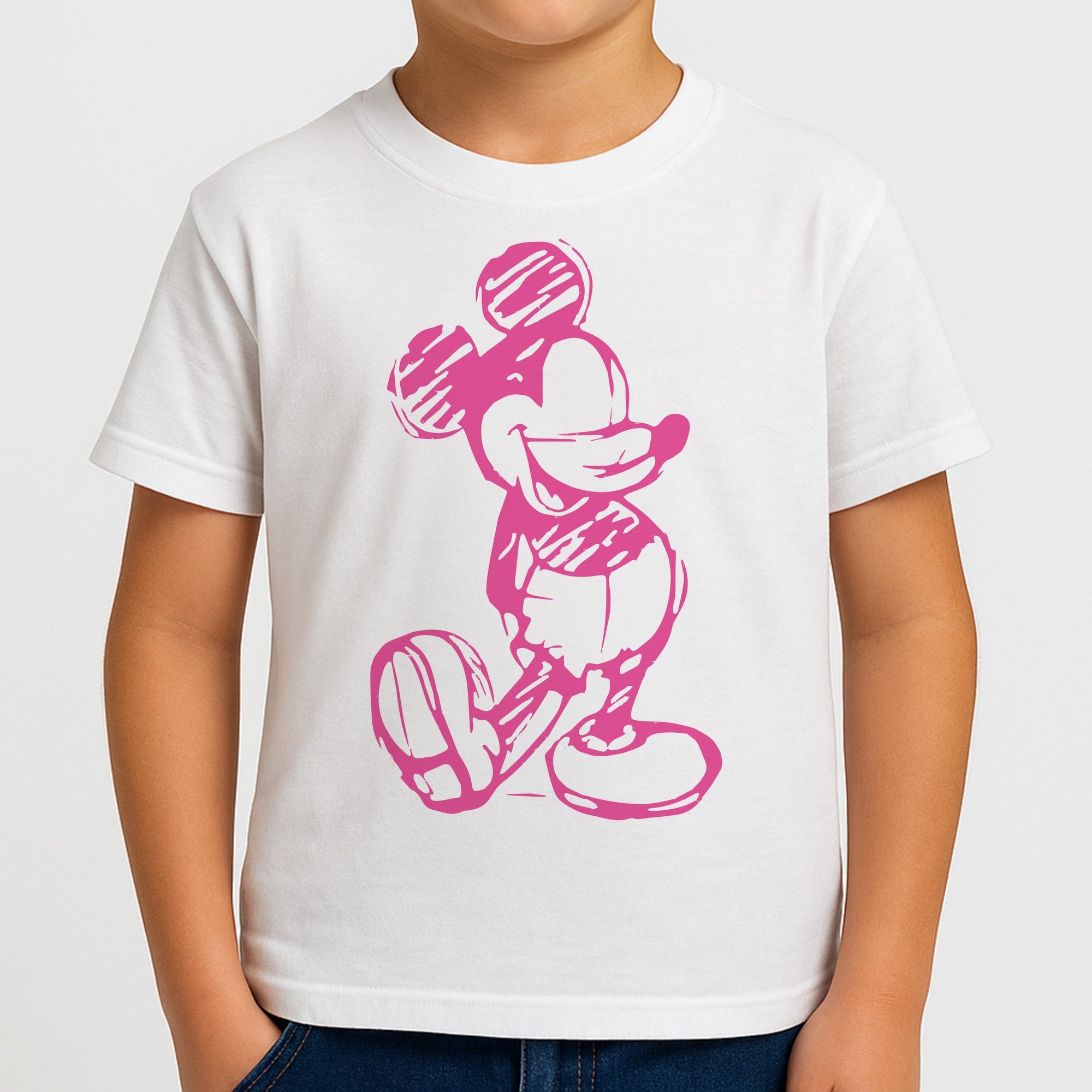 Sketched Mouse Outline Pink Boys T-Shirt
