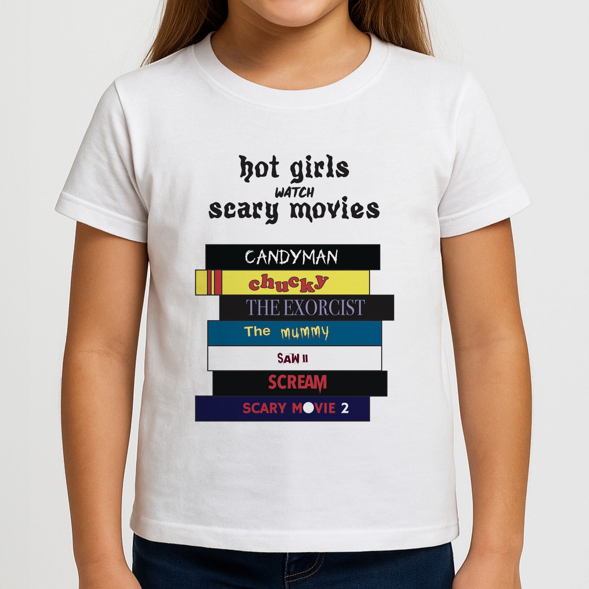 Hot Girls Watch Scary Movies Girls T-Shirt
